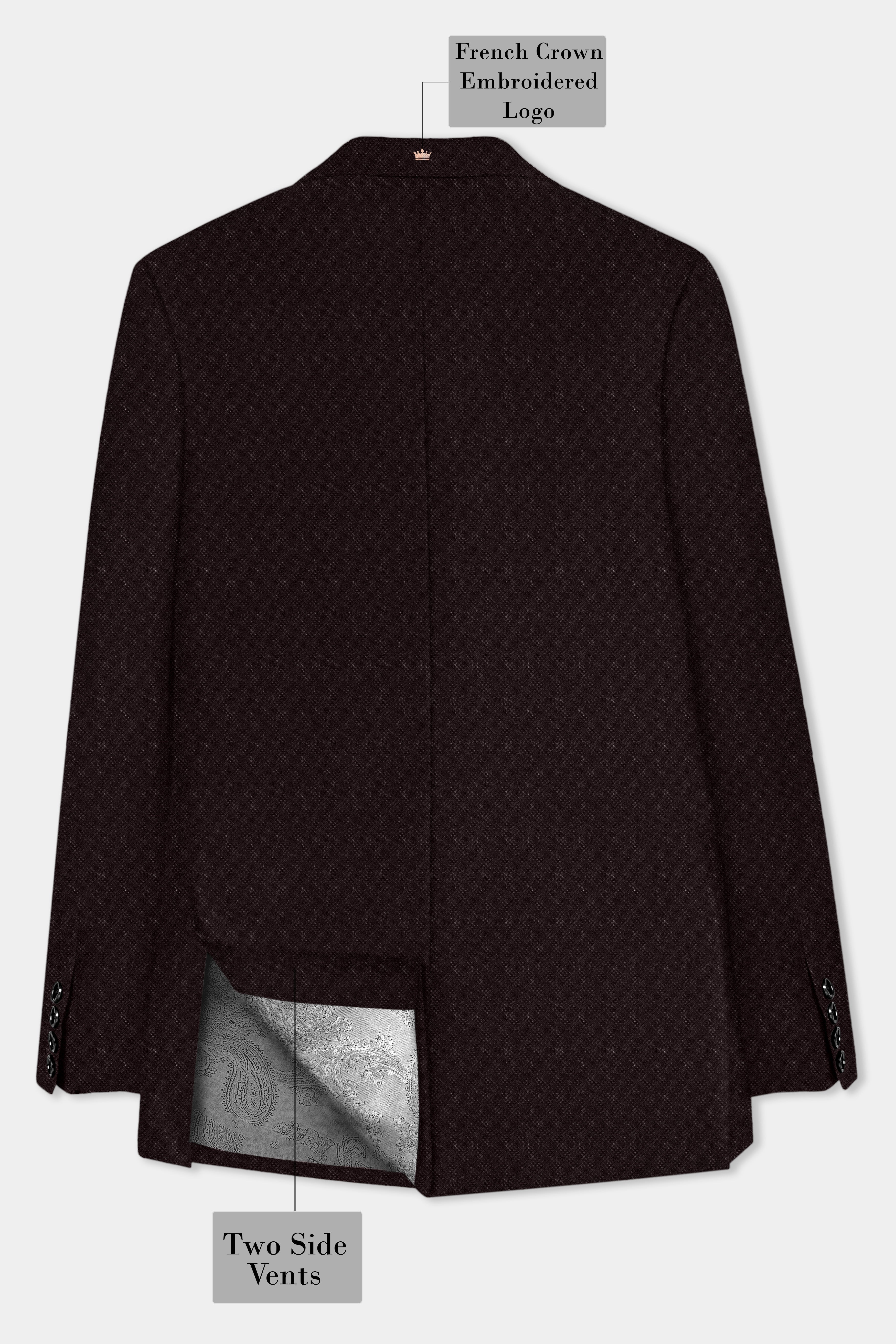 Charred Mocha-Asphalt Brown Solid Wool Rich Single Breasted Blazer