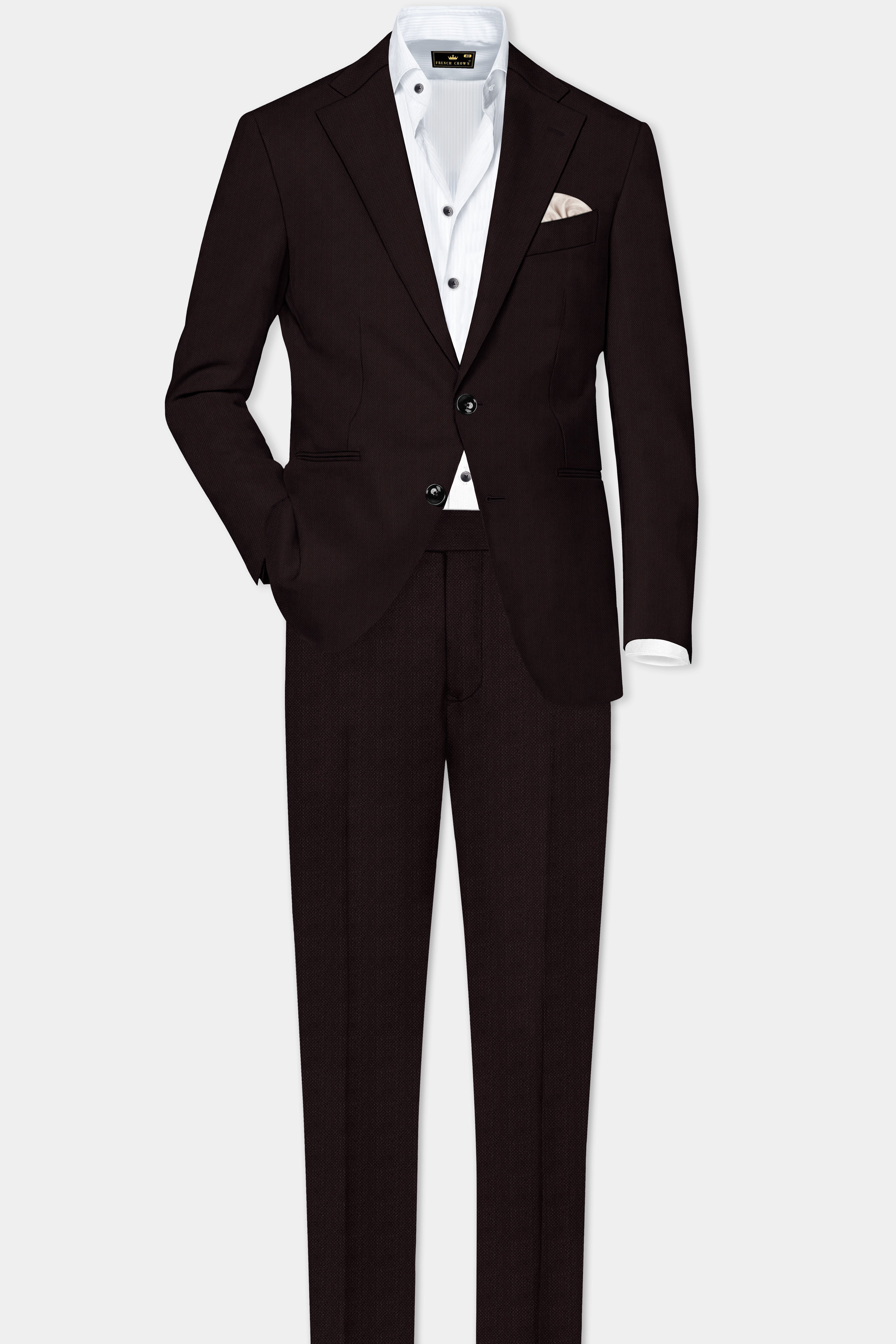 Charred Mocha-Asphalt Brown Solid Wool Rich Single Breasted Blazer