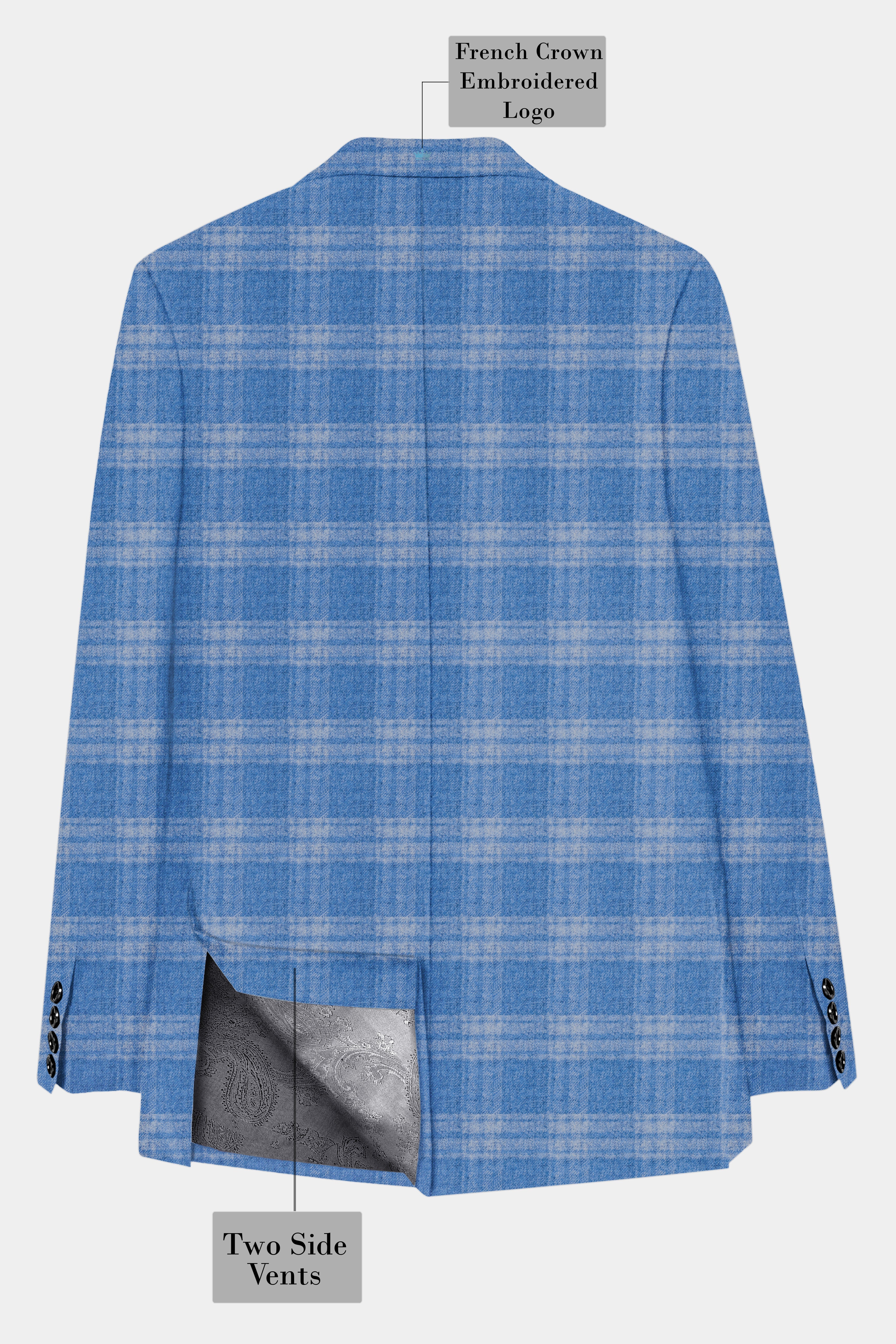 Smoky Glacier-Glaucous Blue Plaid Tweed Double Breasted Sports Blazer