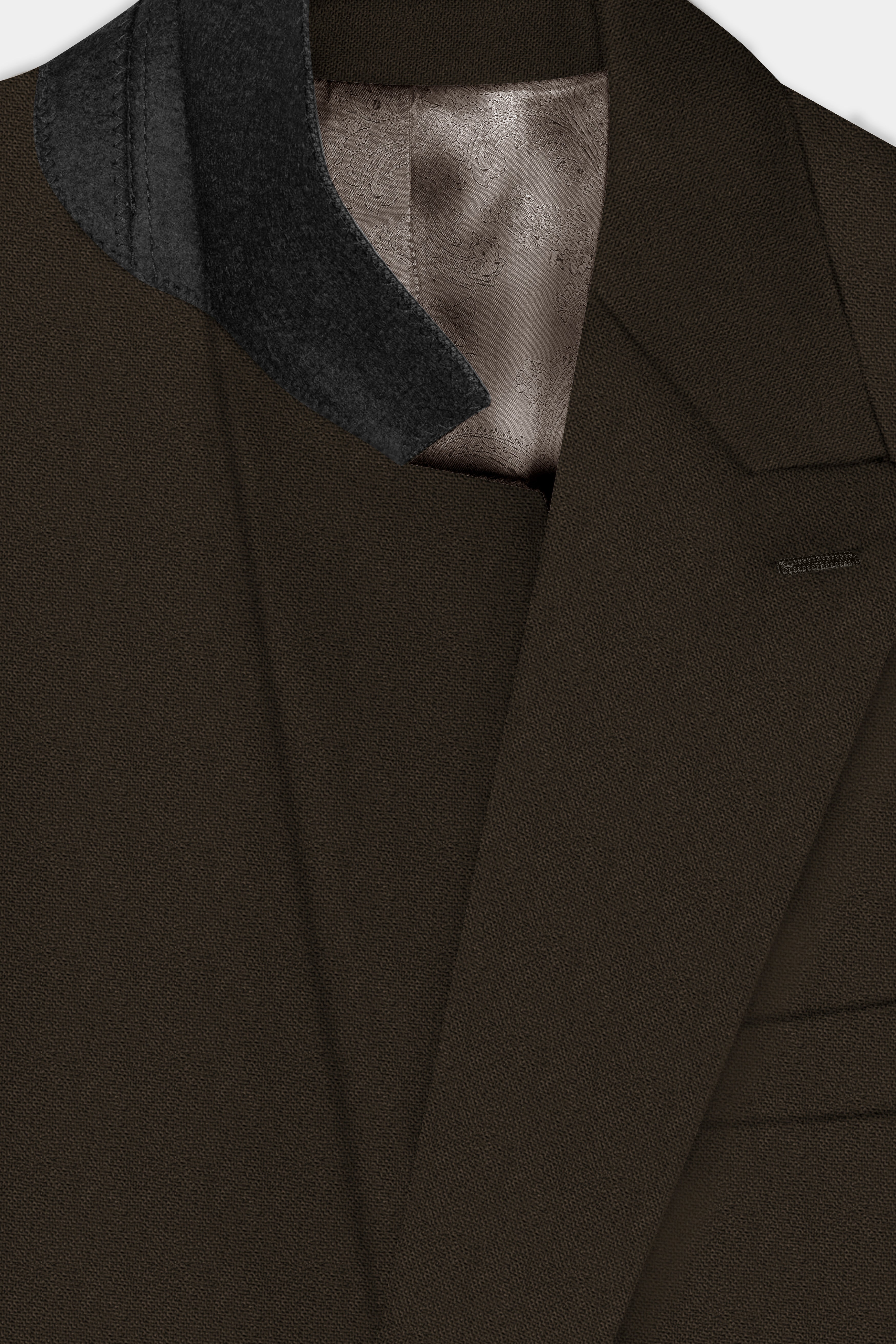 Coffee Realm-Eclipse Brown Solid Wool Rich Double Breasted Blazer