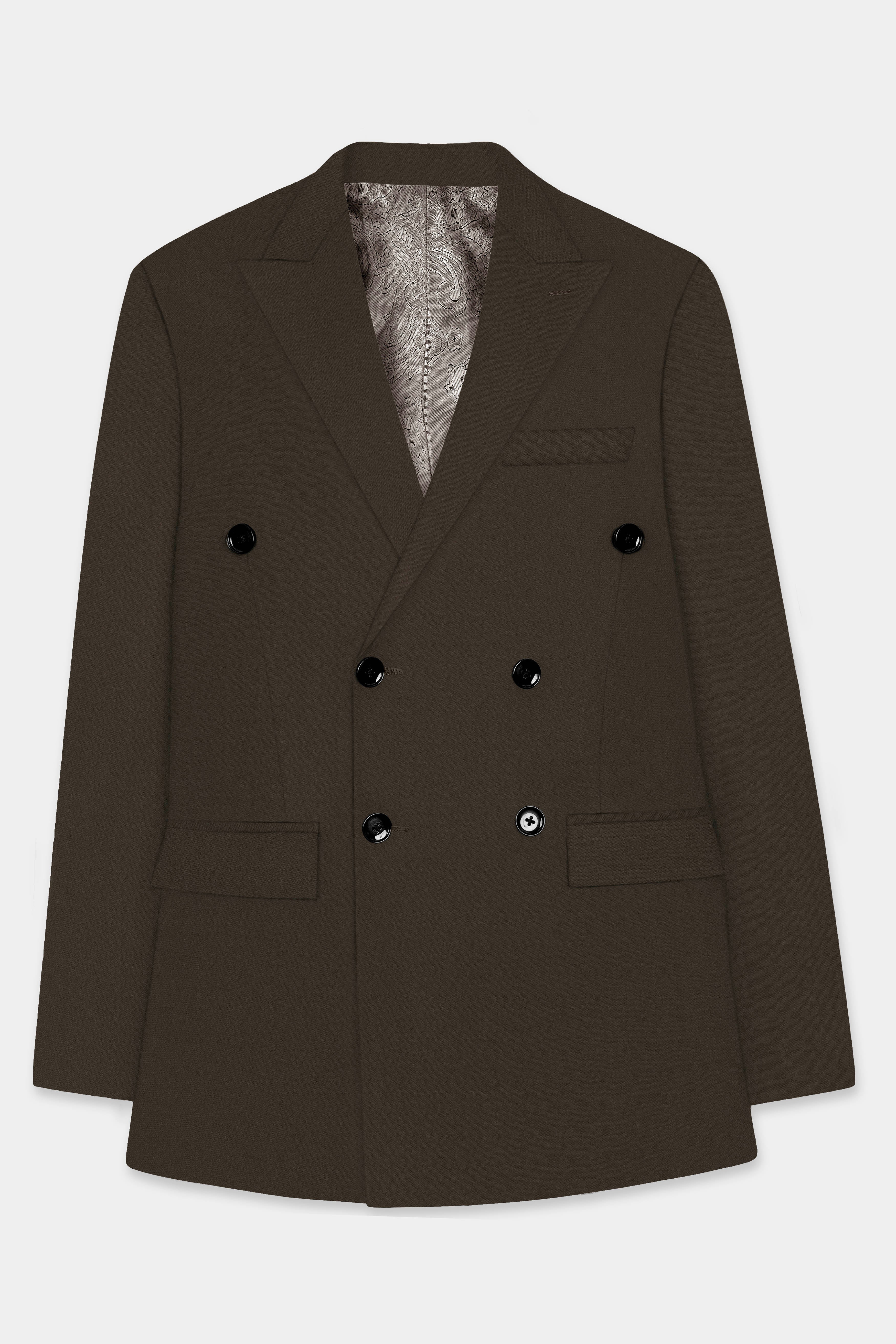 Coffee Realm-Eclipse Brown Solid Wool Rich Double Breasted Blazer