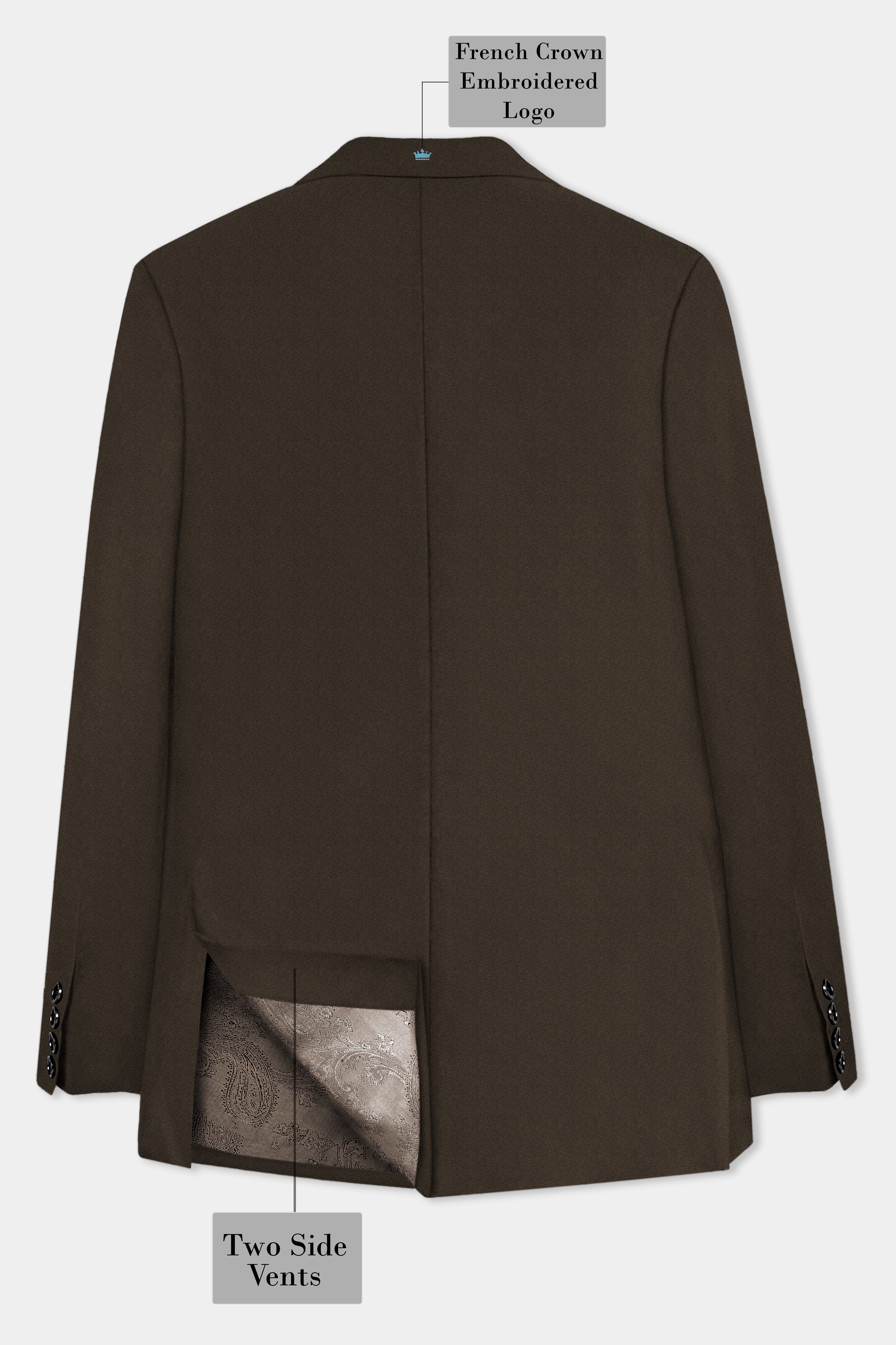 Coffee Realm-Eclipse Brown Solid Wool Rich Double Breasted Blazer
