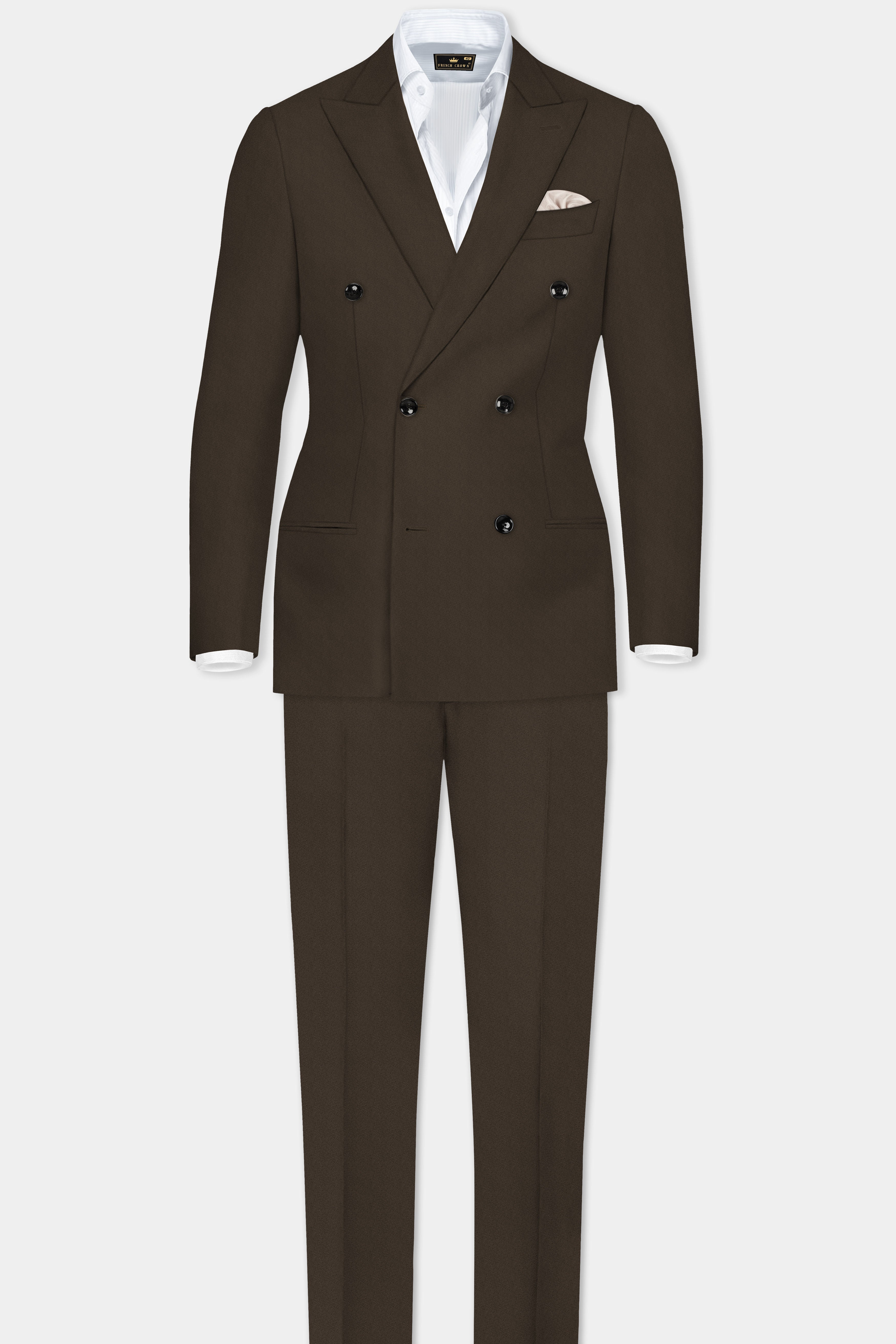 Coffee Realm-Eclipse Brown Solid Wool Rich Double Breasted Blazer