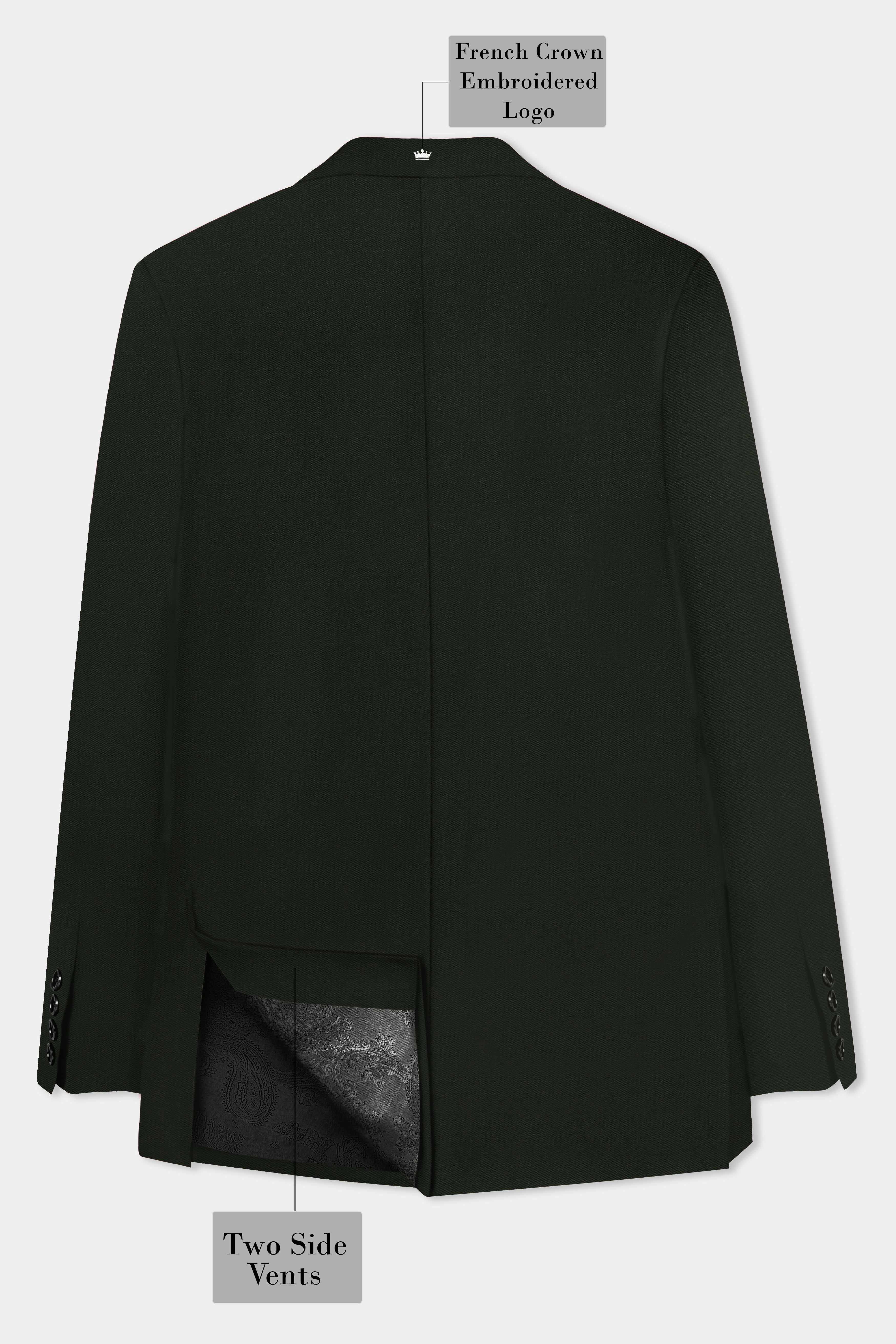 Verdant Majesty-Juniper Green Solid Wool Rich Bandhgala Stretchable traveler Blazer