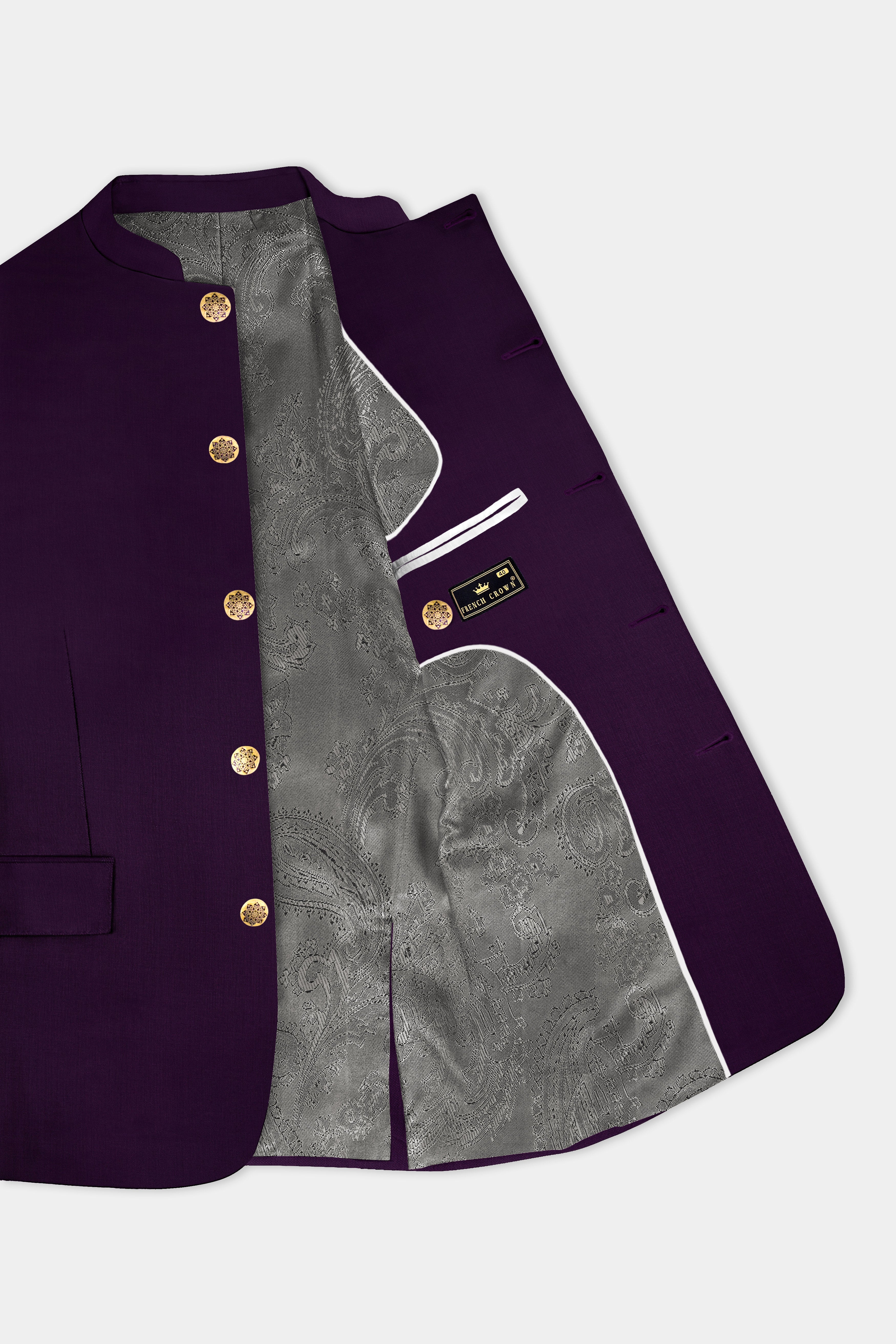 Regal Plum-Eggplant Purple Solid Wool Rich Bandhgala Stretchable traveler Blazer