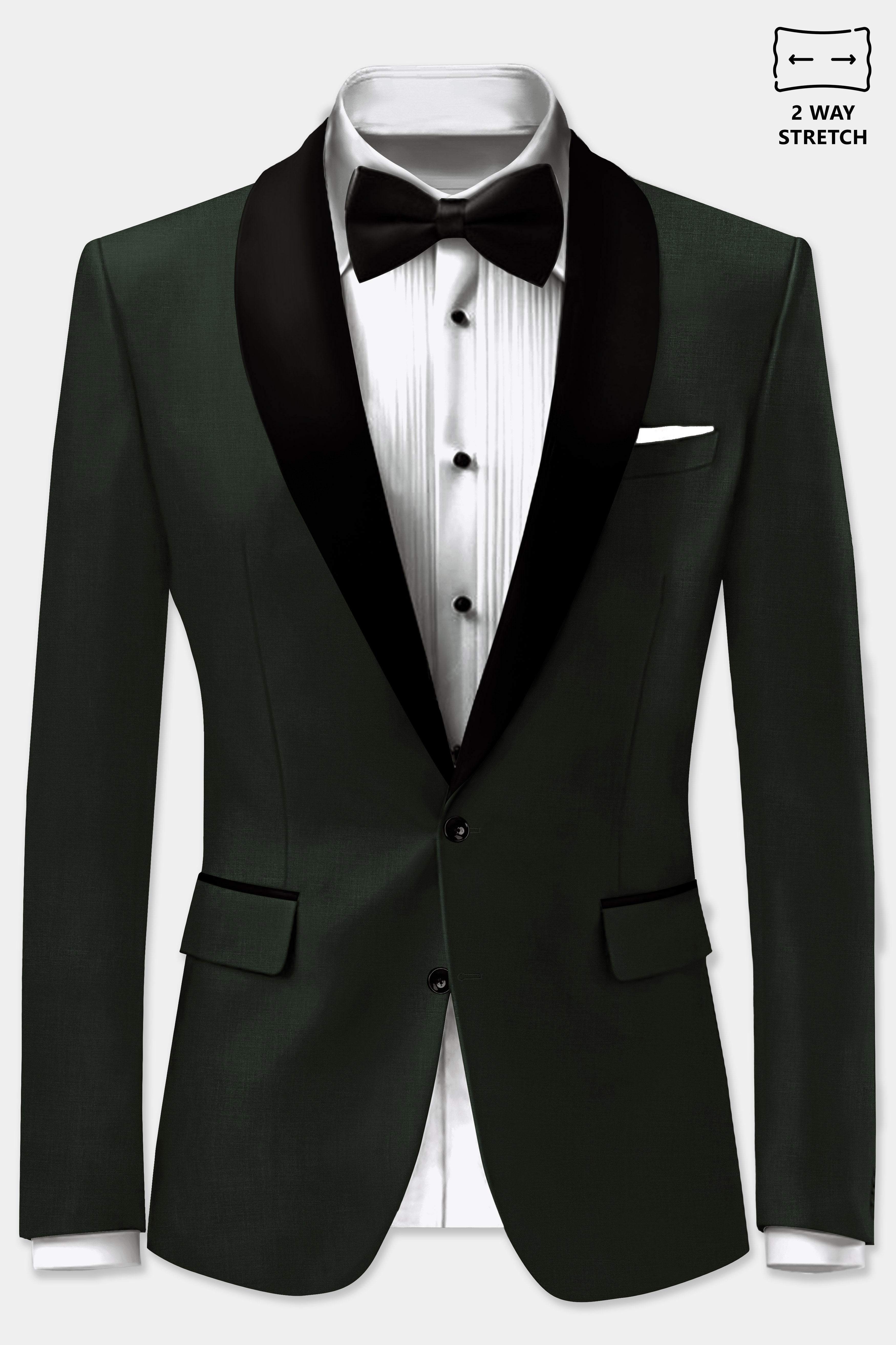 Verdant Majesty-Juniper Green Solid Wool Rich Tuxedo Stretchable traveler Blazer