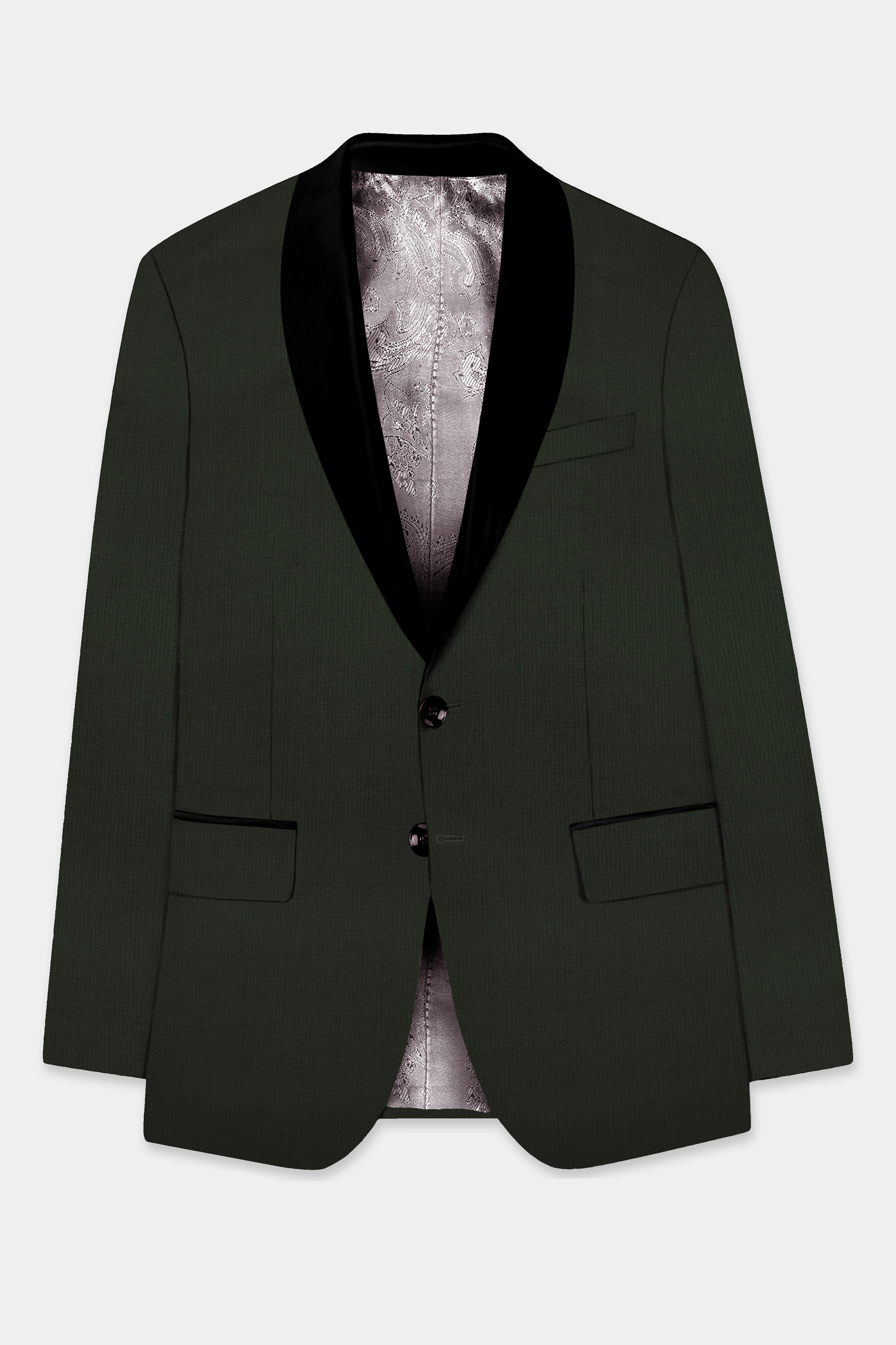 Verdant Majesty-Juniper Green Solid Wool Rich Tuxedo Stretchable traveler Blazer