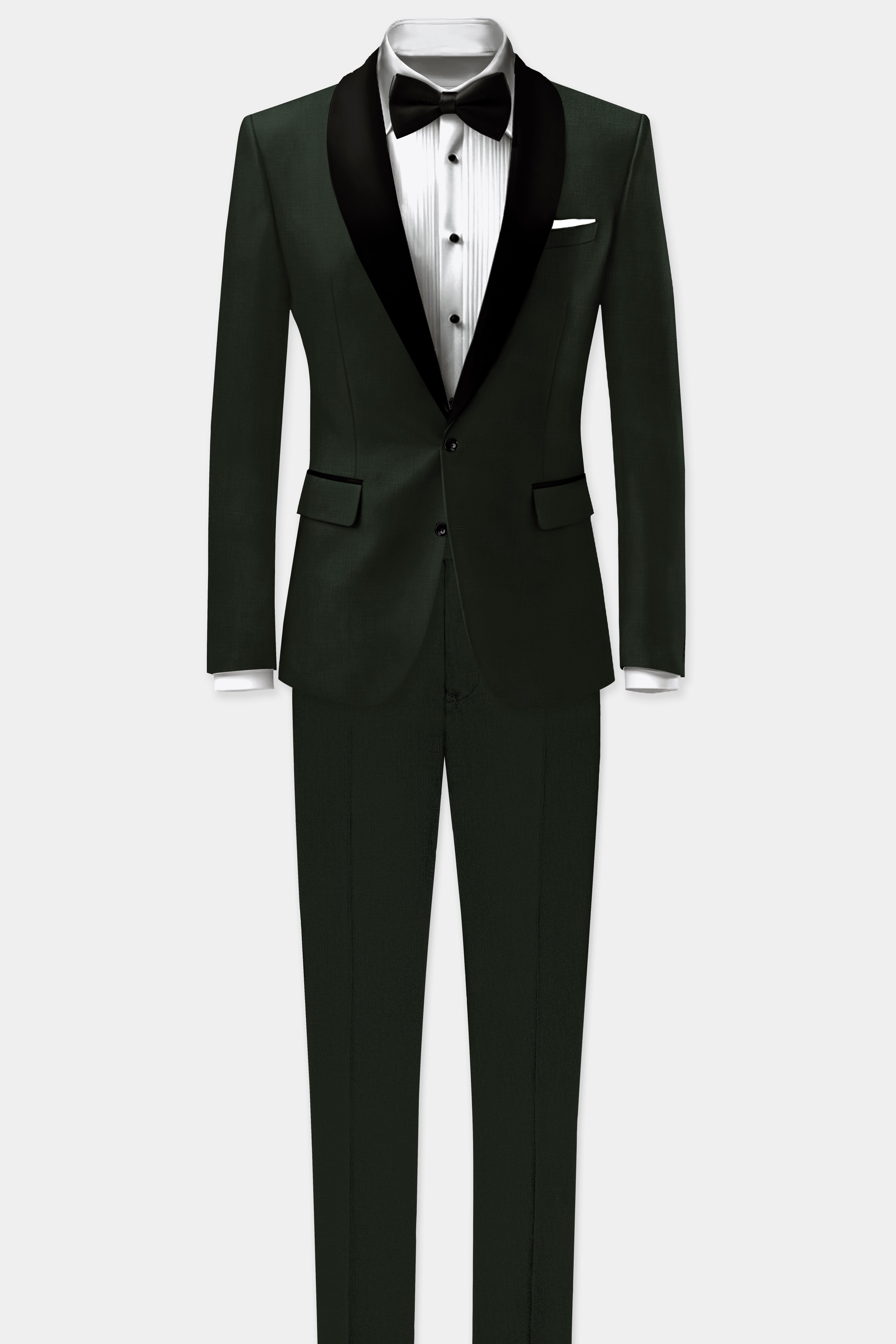 Verdant Majesty-Juniper Green Solid Wool Rich Tuxedo Stretchable traveler Blazer