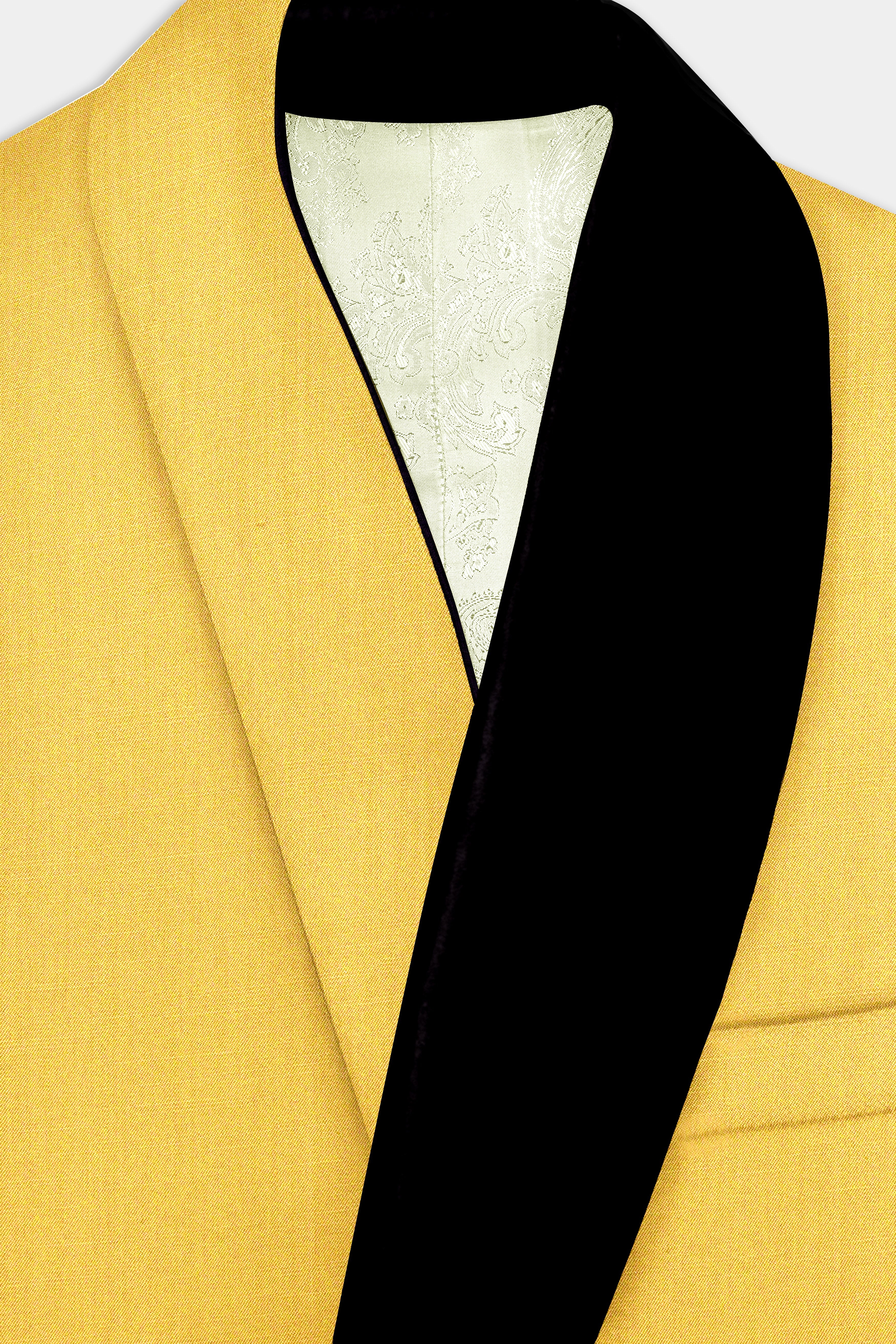 Saffron Elegance-Lemon Yellow Solid Wool Rich Tuxedo Stretchable traveler Blazer