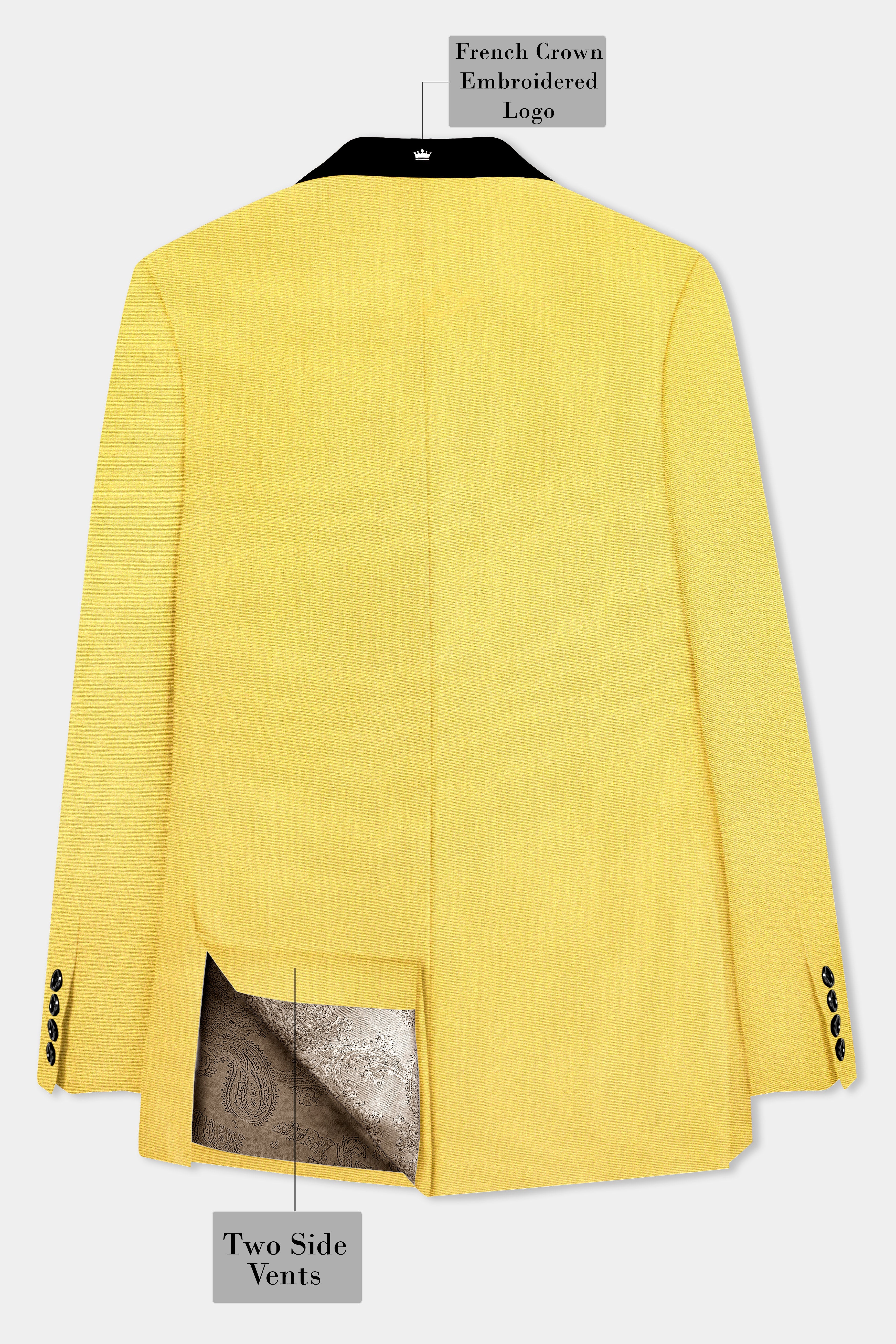 Saffron Elegance-Lemon Yellow Solid Wool Rich Tuxedo Stretchable traveler Blazer