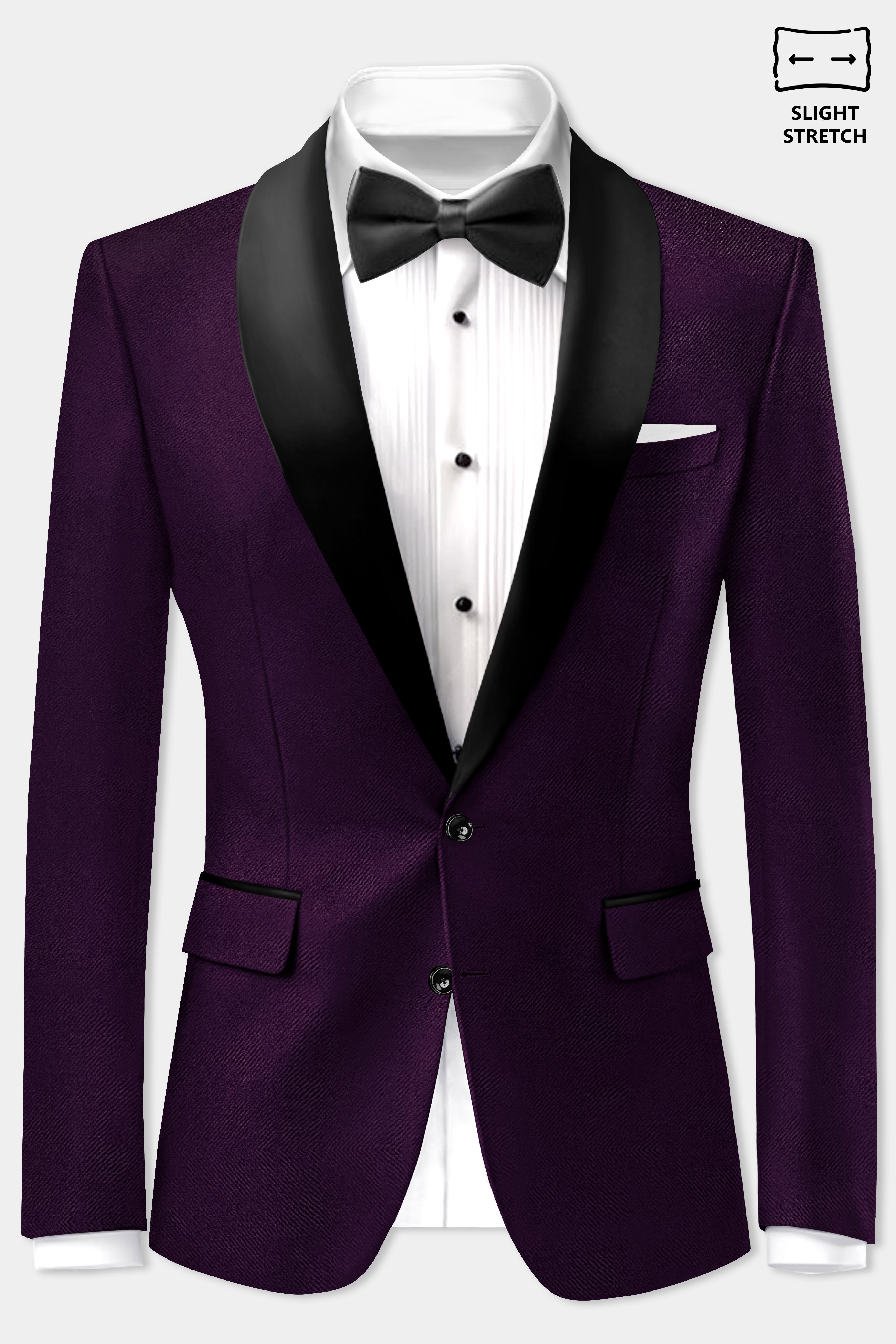 Regal Plum-Eggplant Purple Solid Wool Rich Tuxedo Slight Stretch Blazer