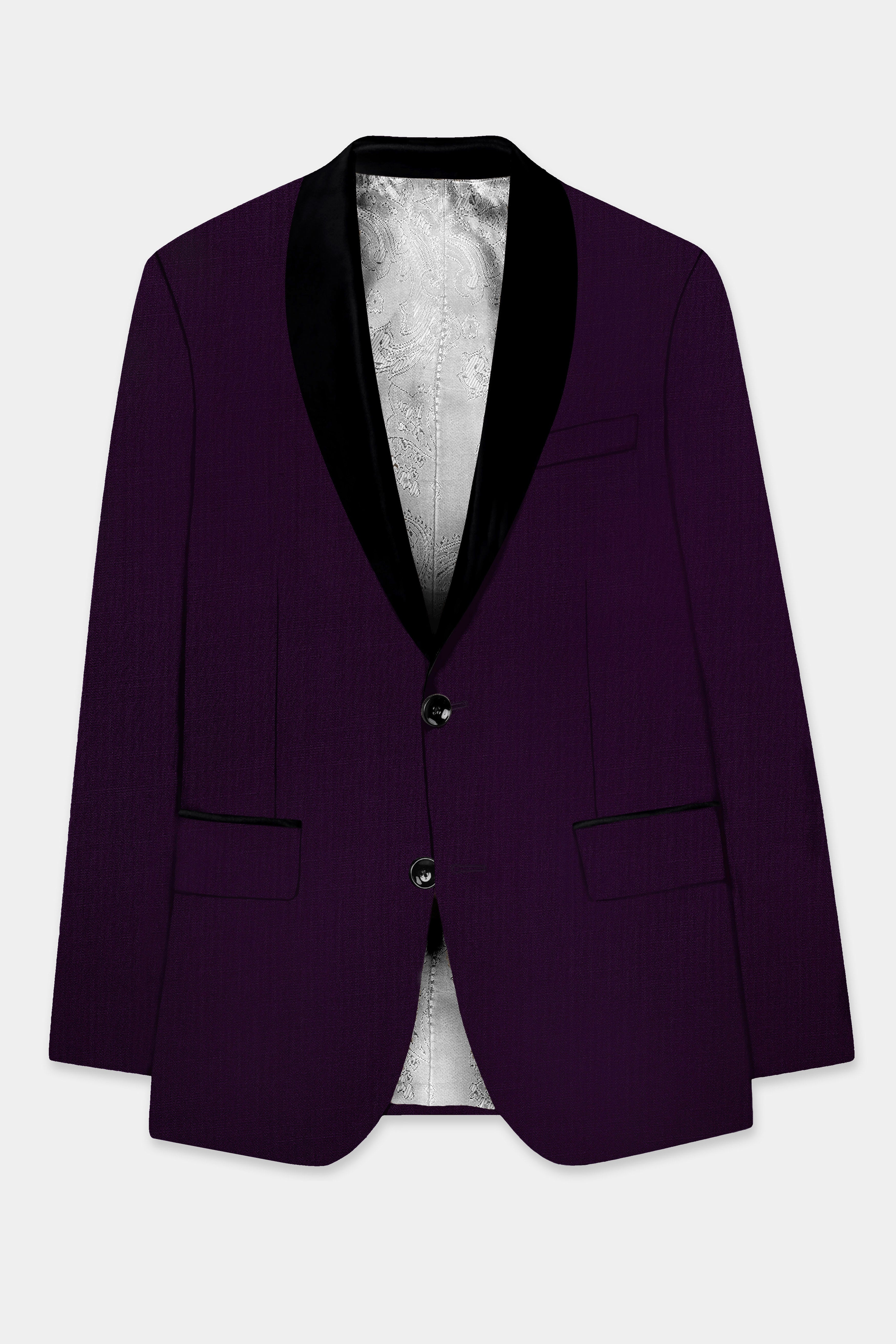 Regal Plum-Eggplant Purple Solid Wool Rich Tuxedo Stretchable traveler Blazer