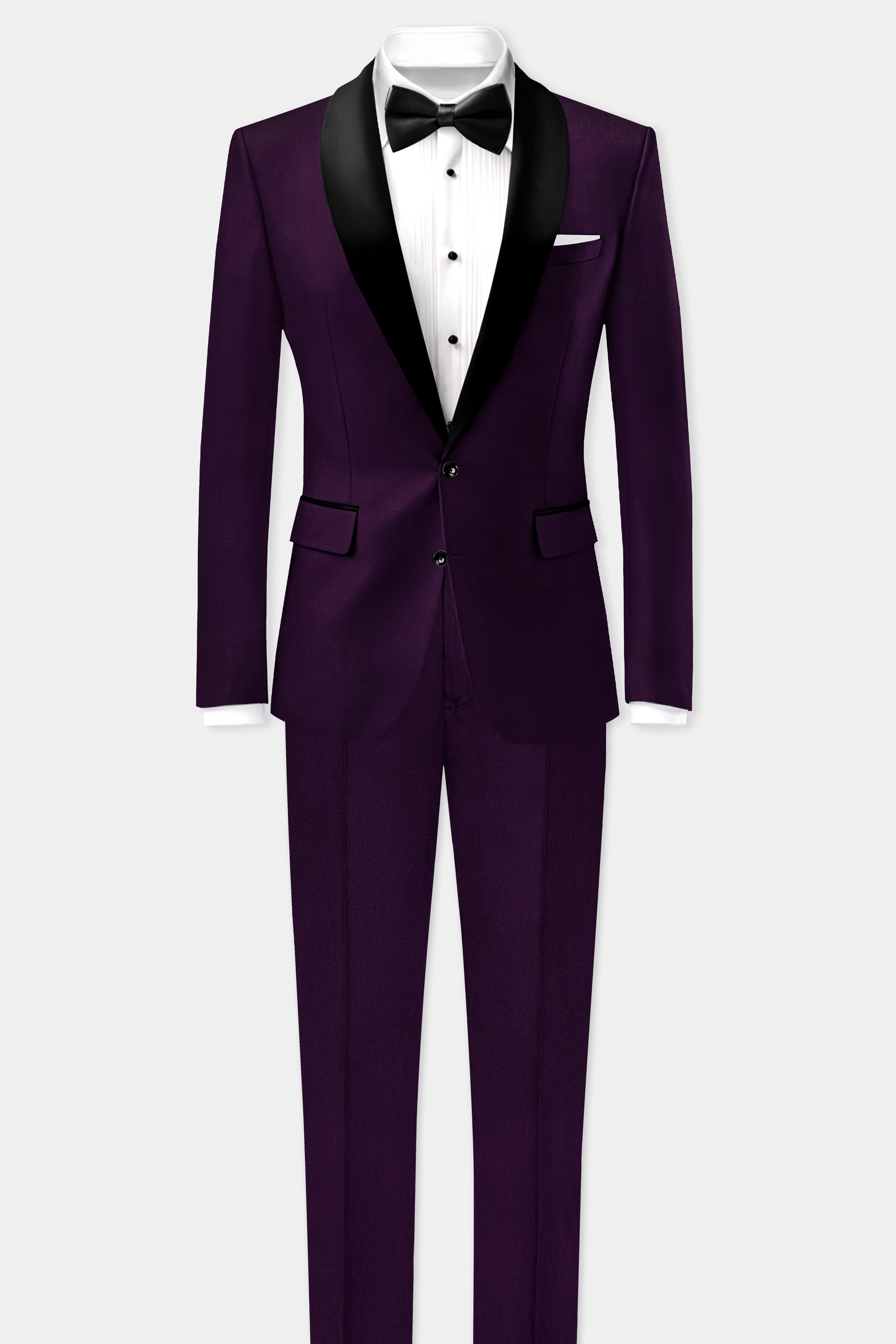 Regal Plum-Eggplant Purple Solid Wool Rich Tuxedo Stretchable traveler Blazer