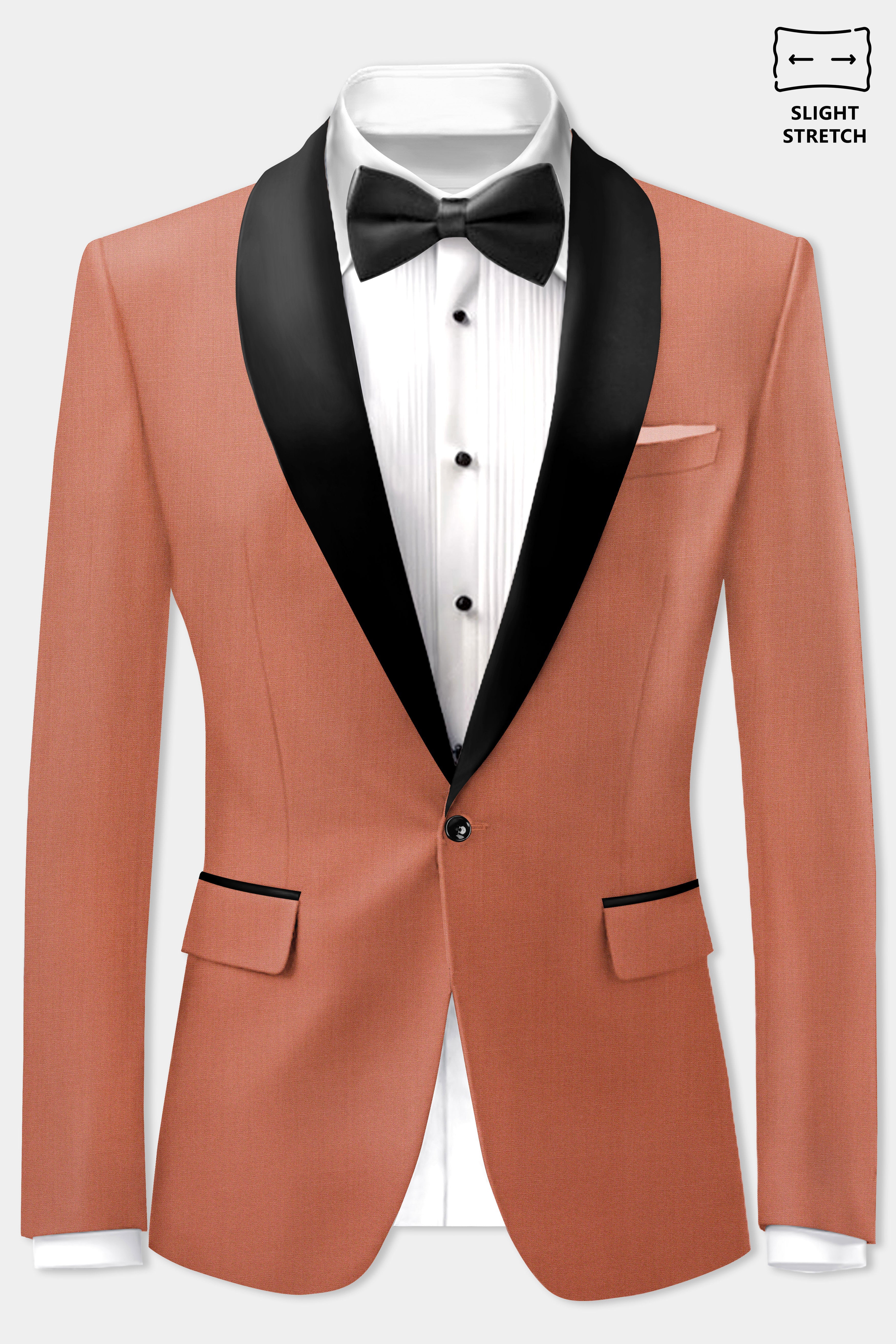 Spiced Sunset-Salmon Orange Solid Wool Rich Tuxedo Slight Stretch Blazer