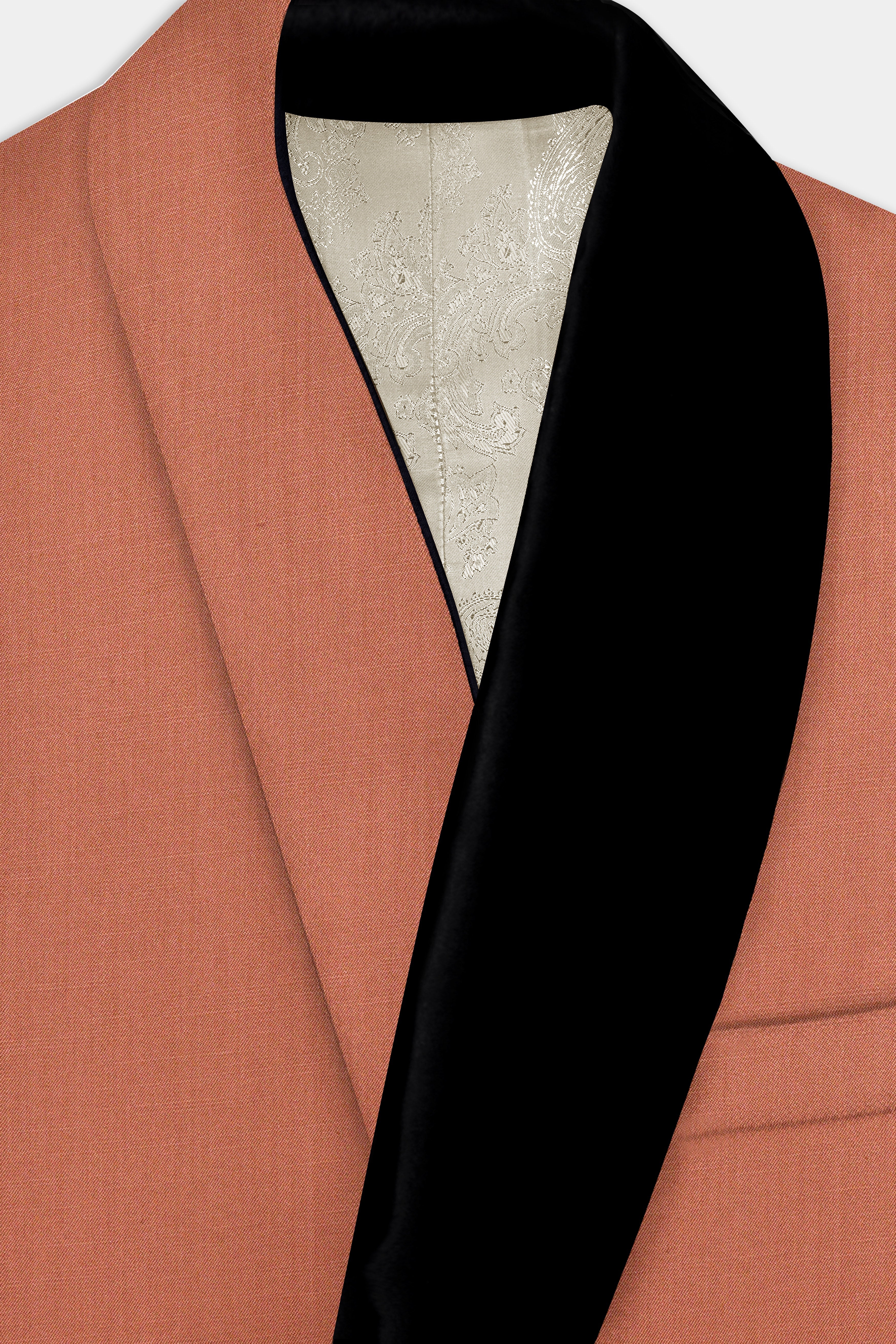 Spiced Sunset-Salmon Orange Solid Wool Rich Tuxedo Stretchable traveler Blazer