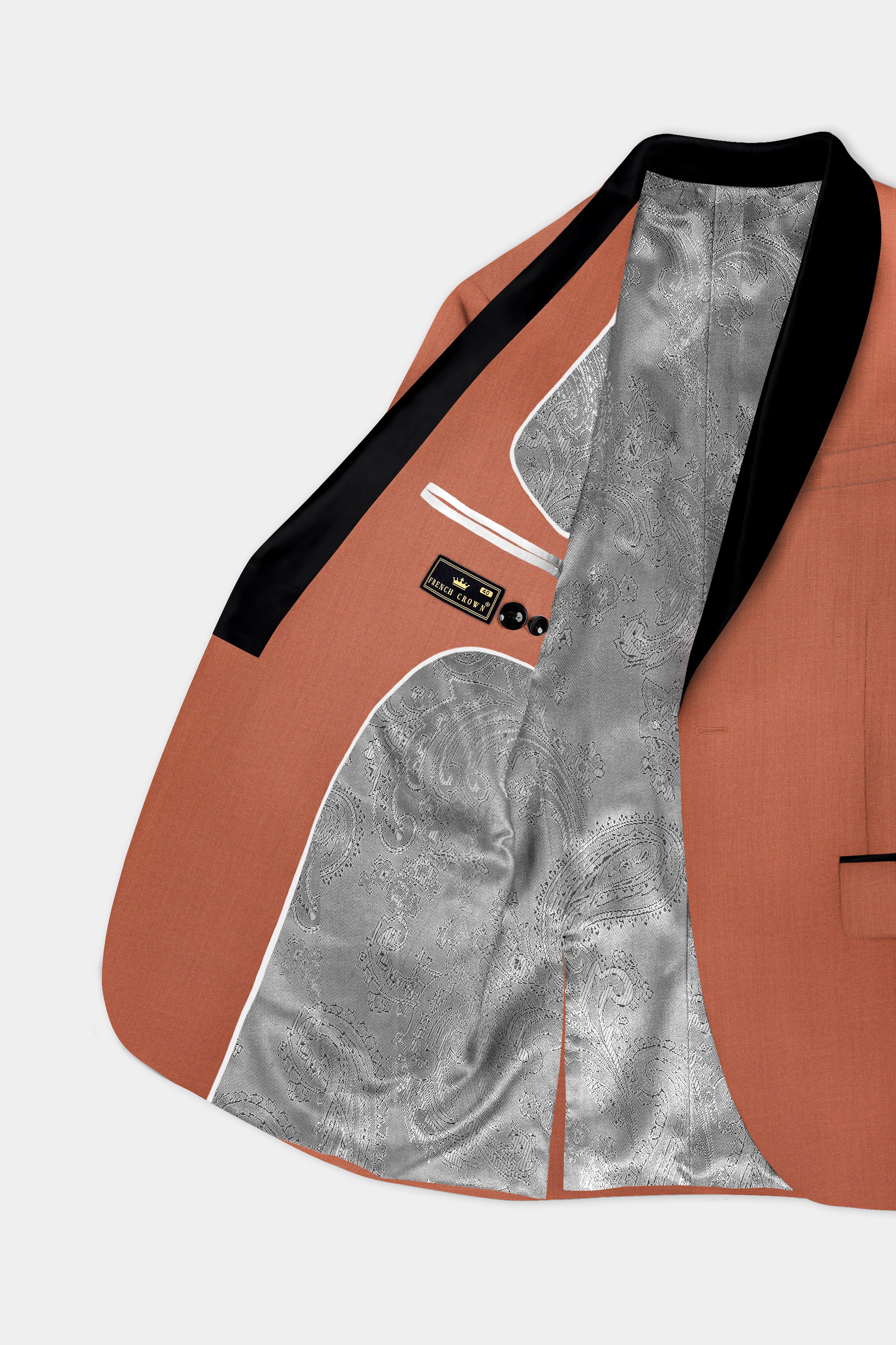 Spiced Sunset-Salmon Orange Solid Wool Rich Tuxedo Stretchable traveler Blazer