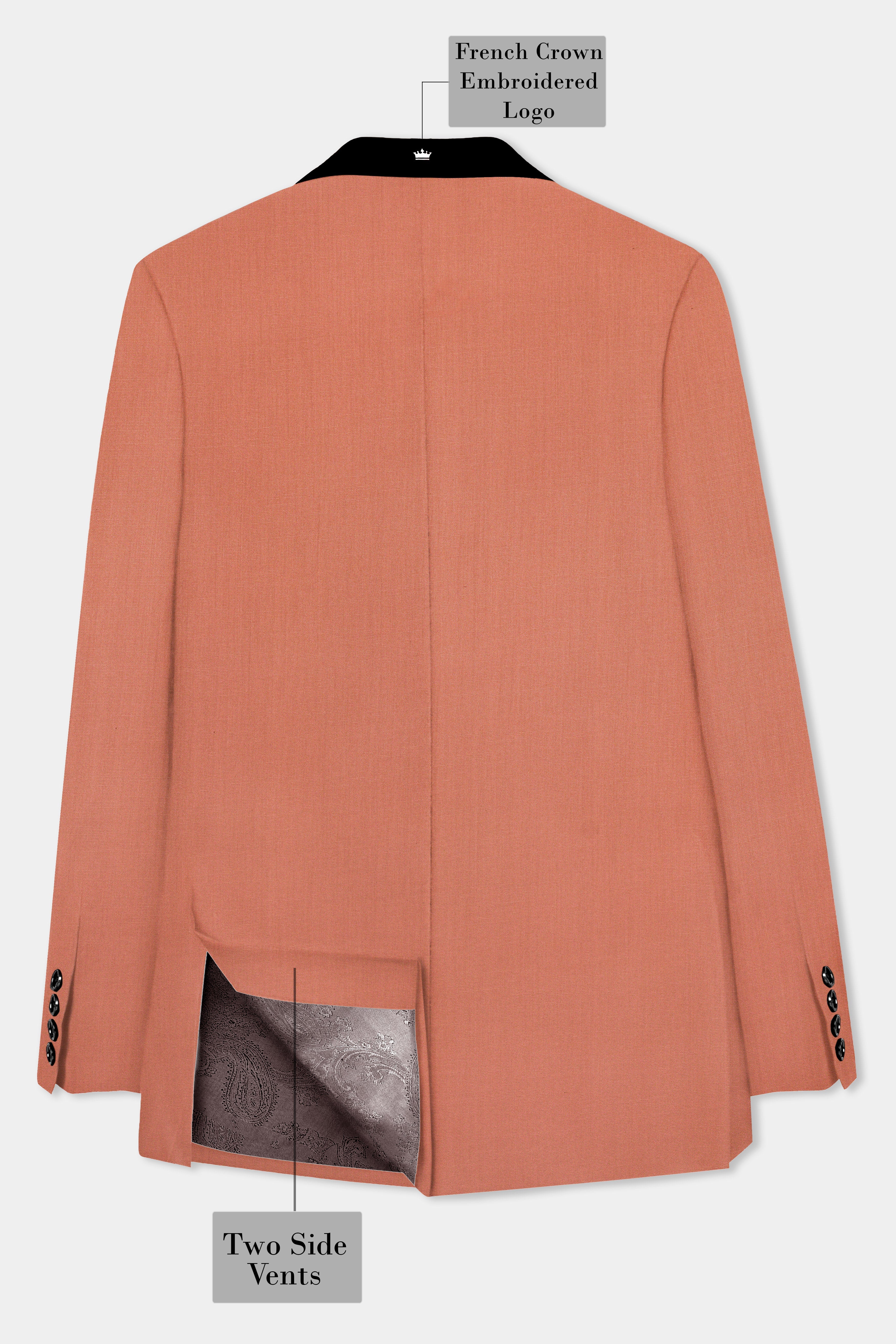 Spiced Sunset-Salmon Orange Solid Wool Rich Tuxedo Stretchable traveler Blazer