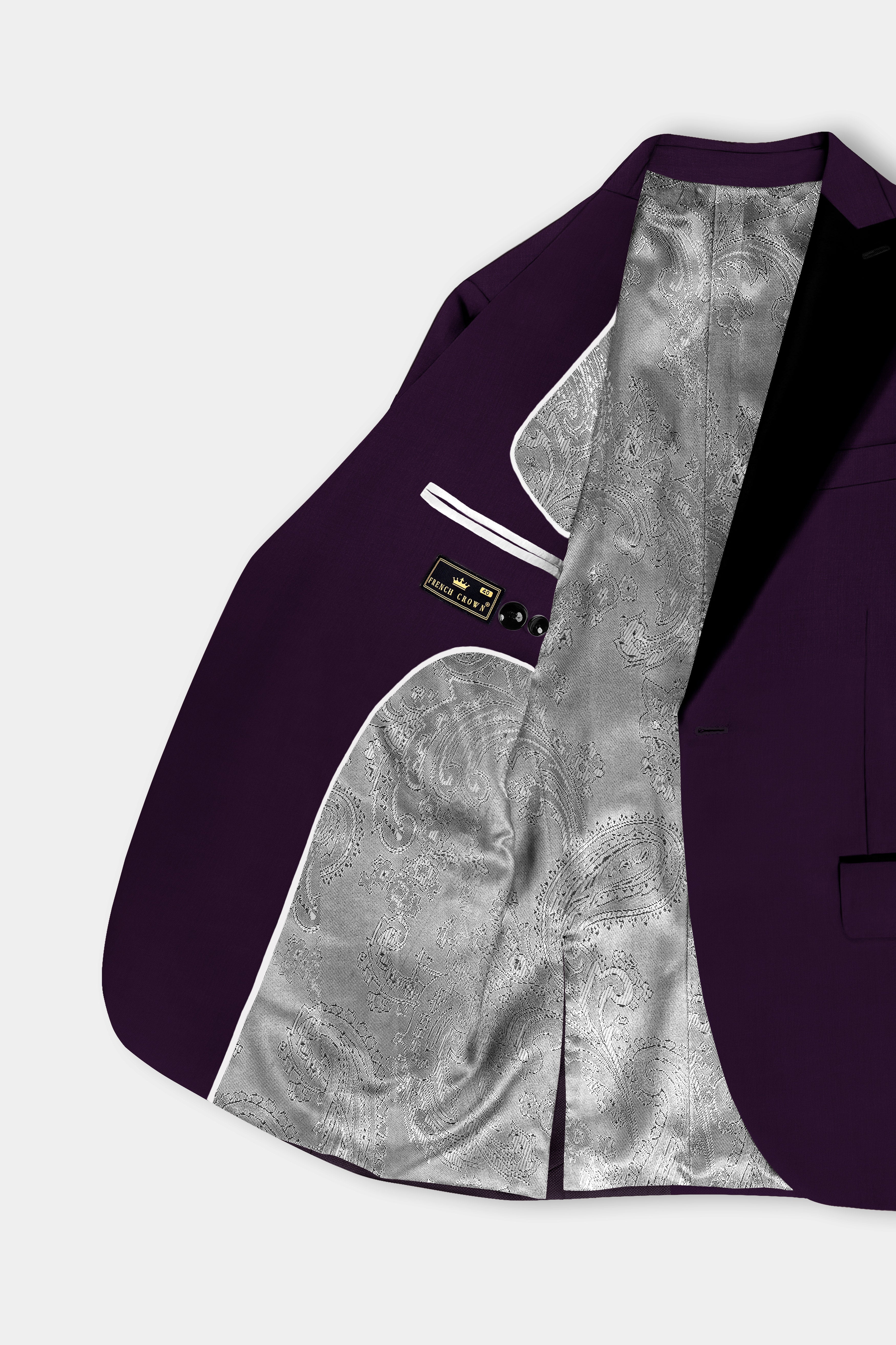 Regal Plum-Eggplant Purple Solid Wool Rich Peak Lapel Tuxedo Slight Stretch Blazer