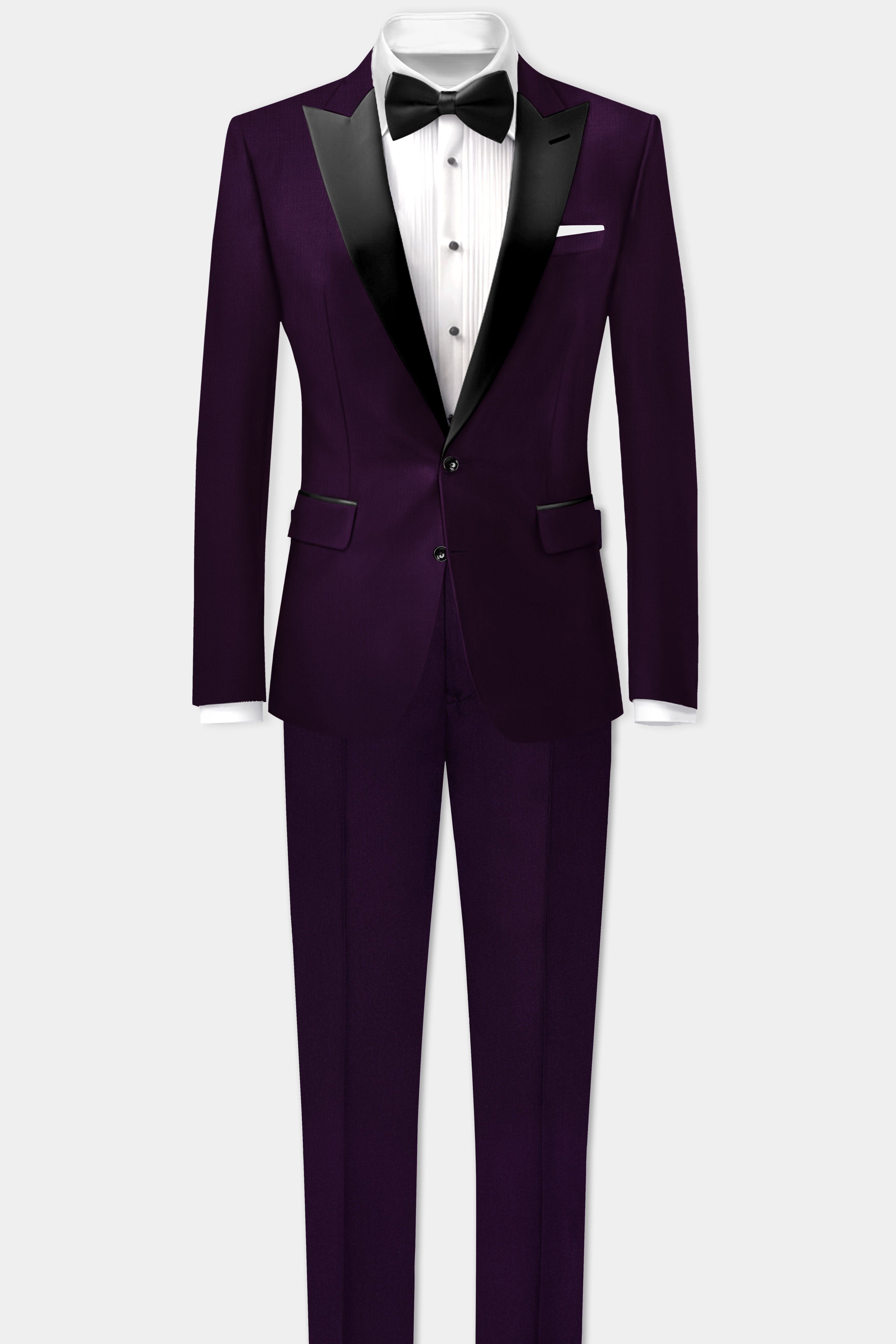 Regal Plum-Eggplant Purple Solid Wool Rich Peak Lapel Tuxedo Stretchable traveler Blazer