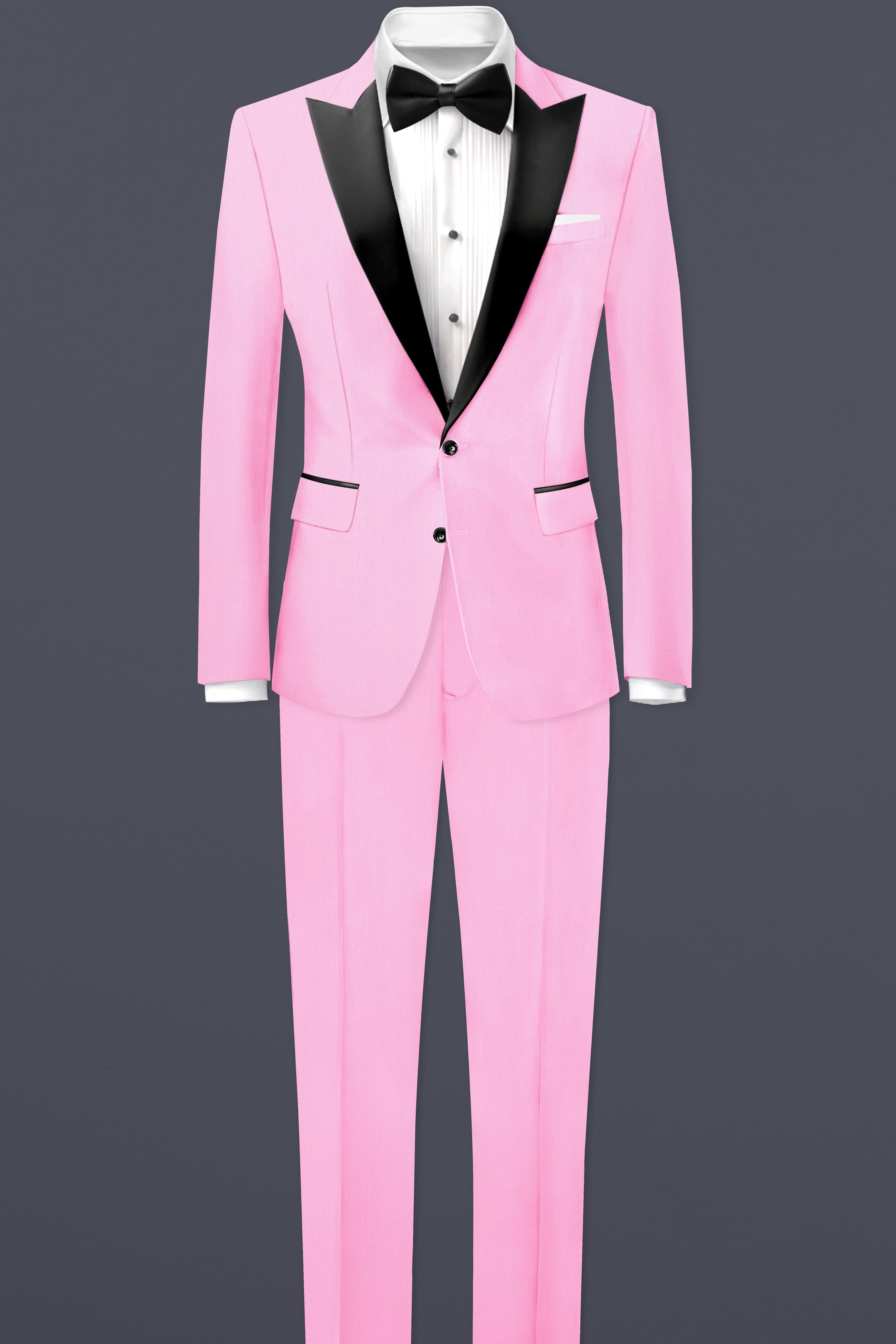 Rosé Reverie-Pestel Pink Solid Wool Rich Peak Lapel Tuxedo Stretchable traveler Blazer