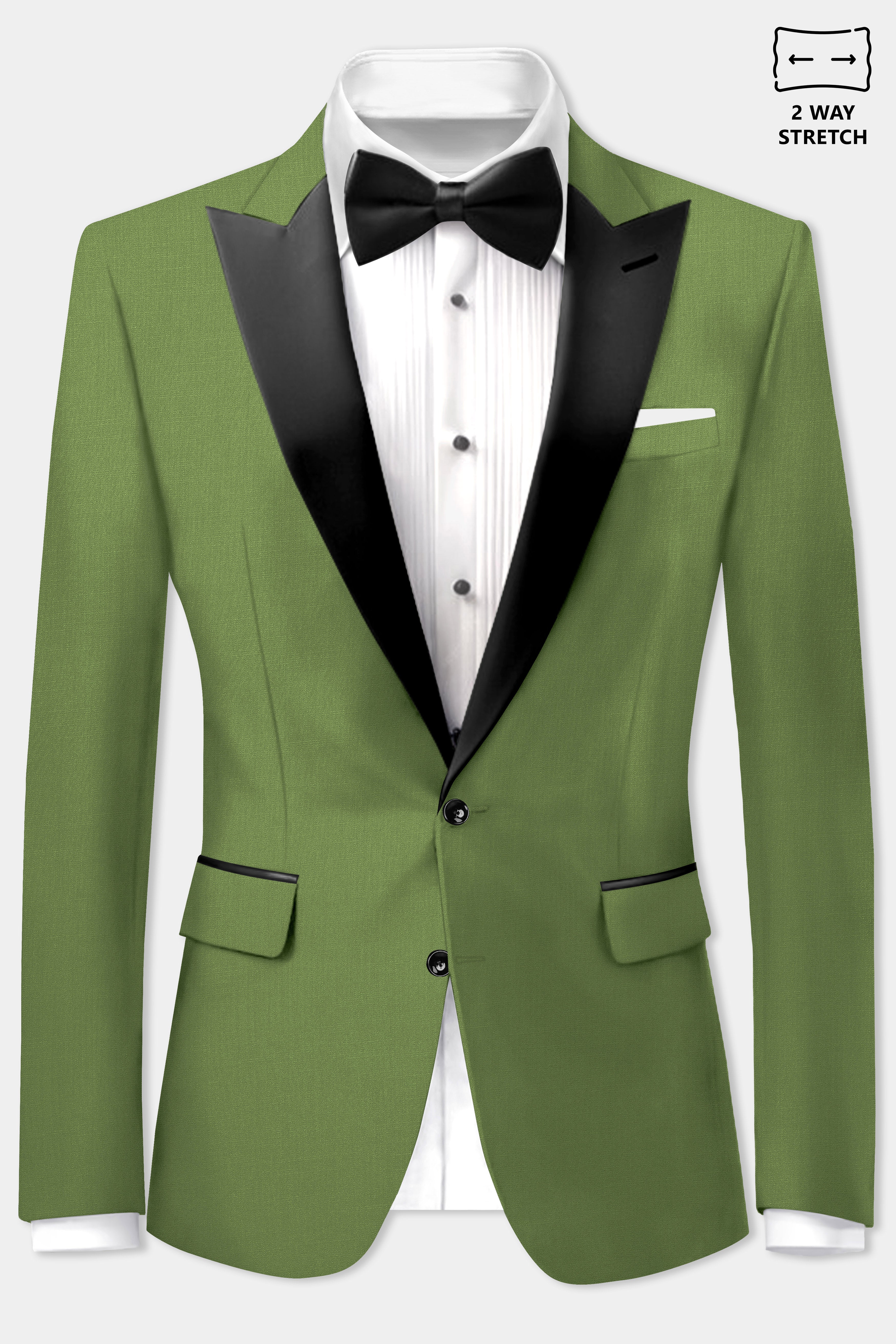 Sage Regal-Dingley Green Solid Wool Rich Peak Lapel Tuxedo Stretchable traveler Blazer