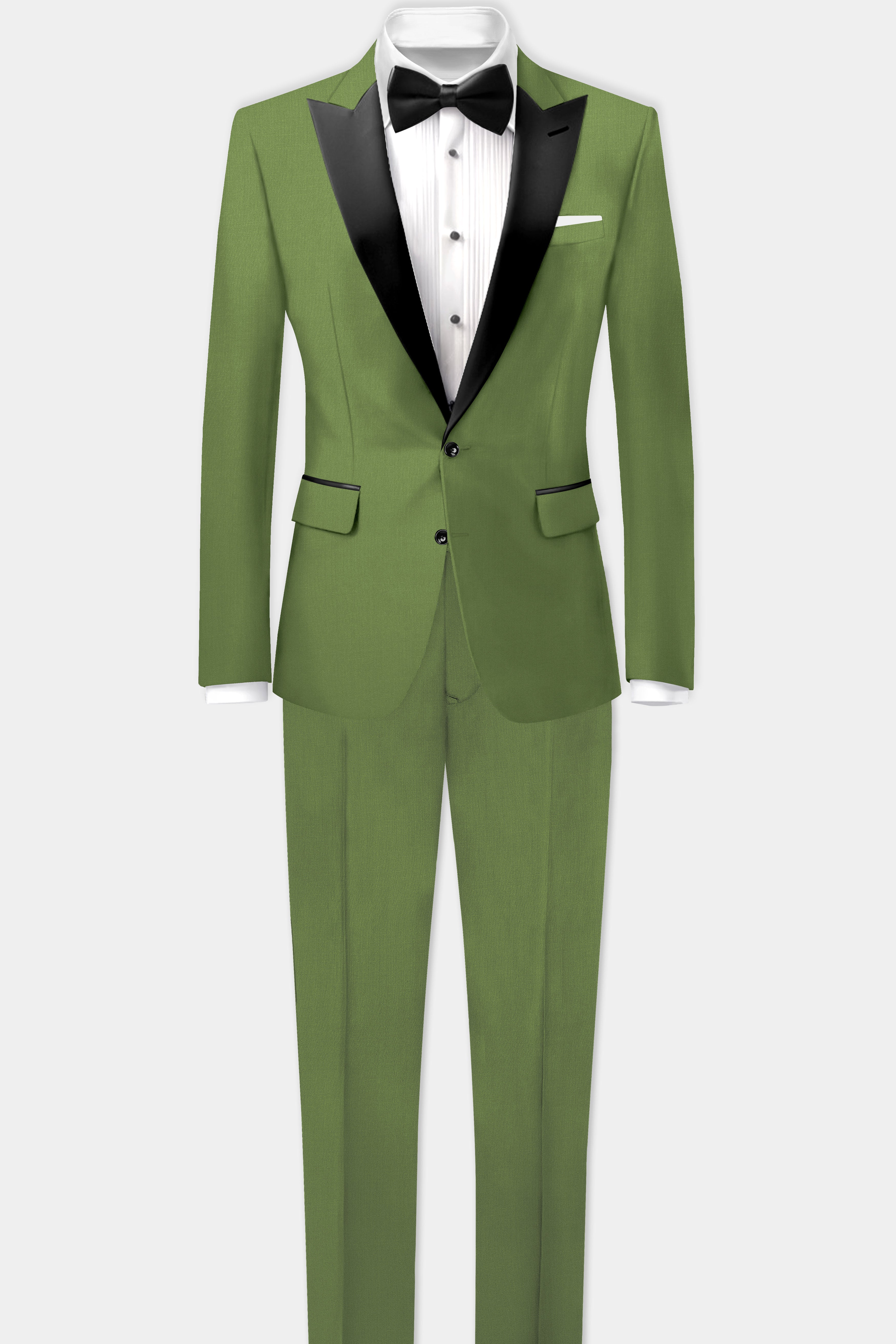 Sage Regal-Dingley Green Solid Wool Rich Peak Lapel Tuxedo Stretchable traveler Blazer