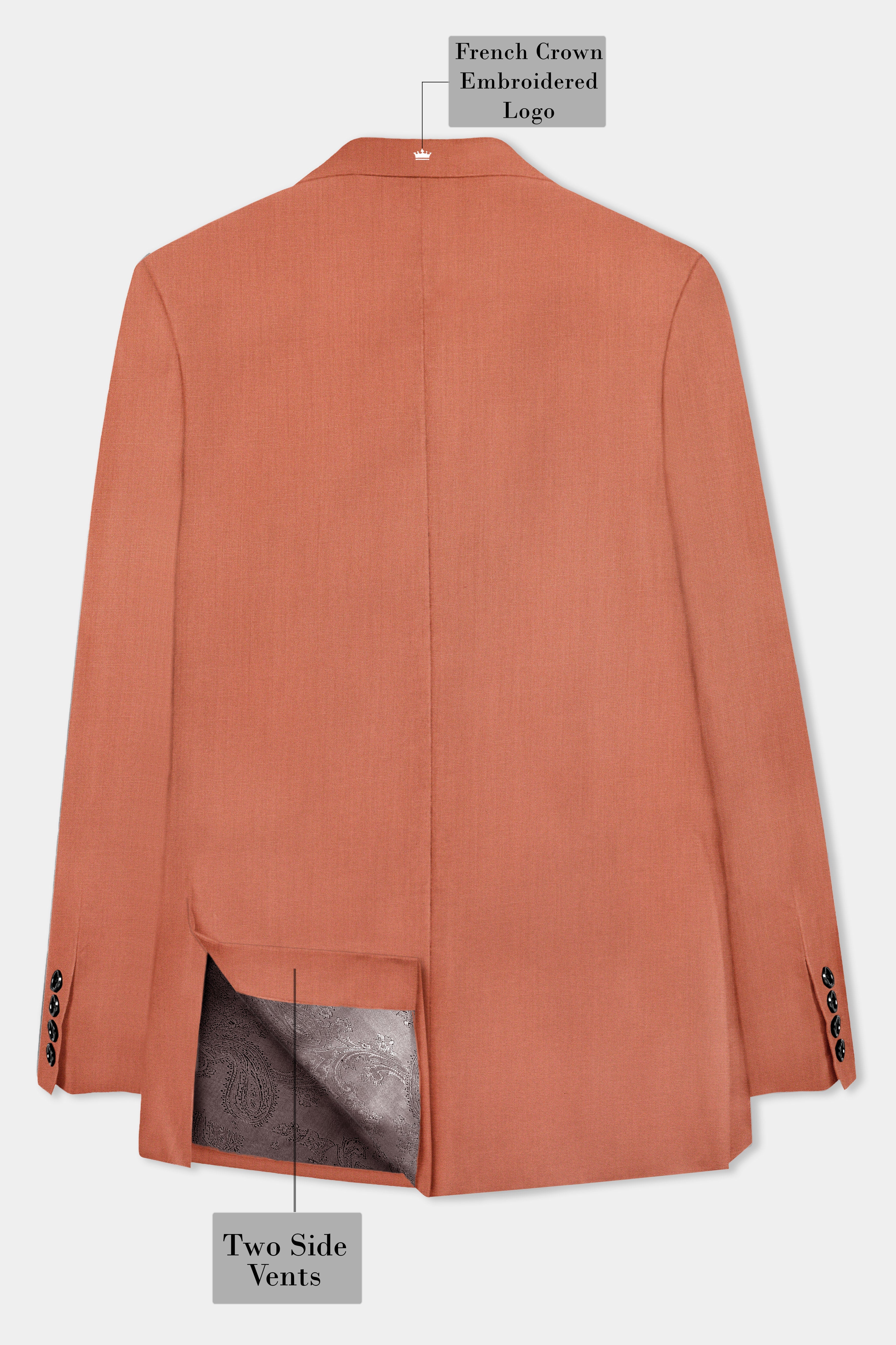 Spiced Sunset-Salmon Orange Solid Wool Rich Peak Lapel Tuxedo Slight Stretch Blazer