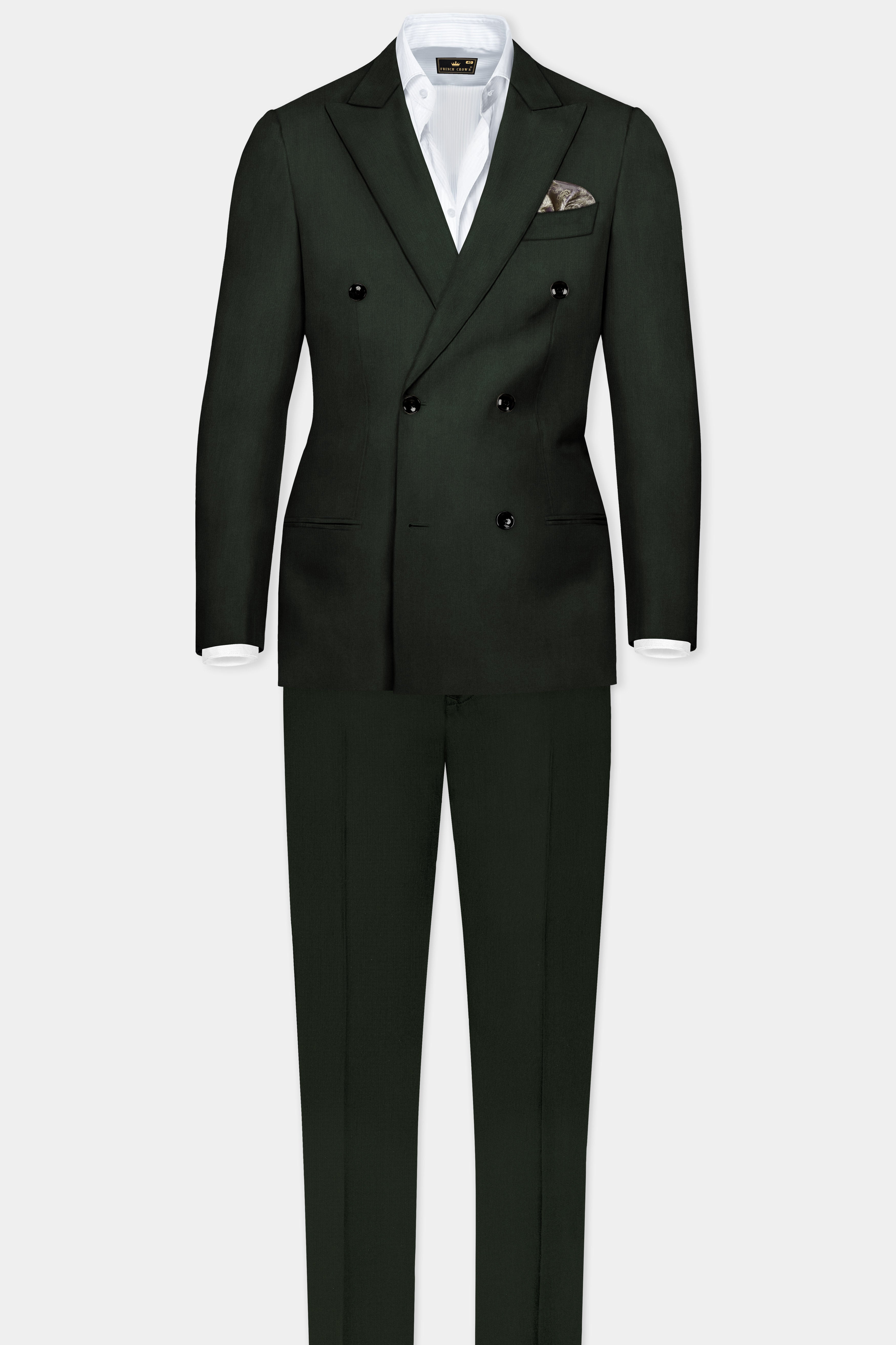Verdant Majesty-Juniper Green Solid Wool Rich Double Breasted Stretchable traveler Blazer