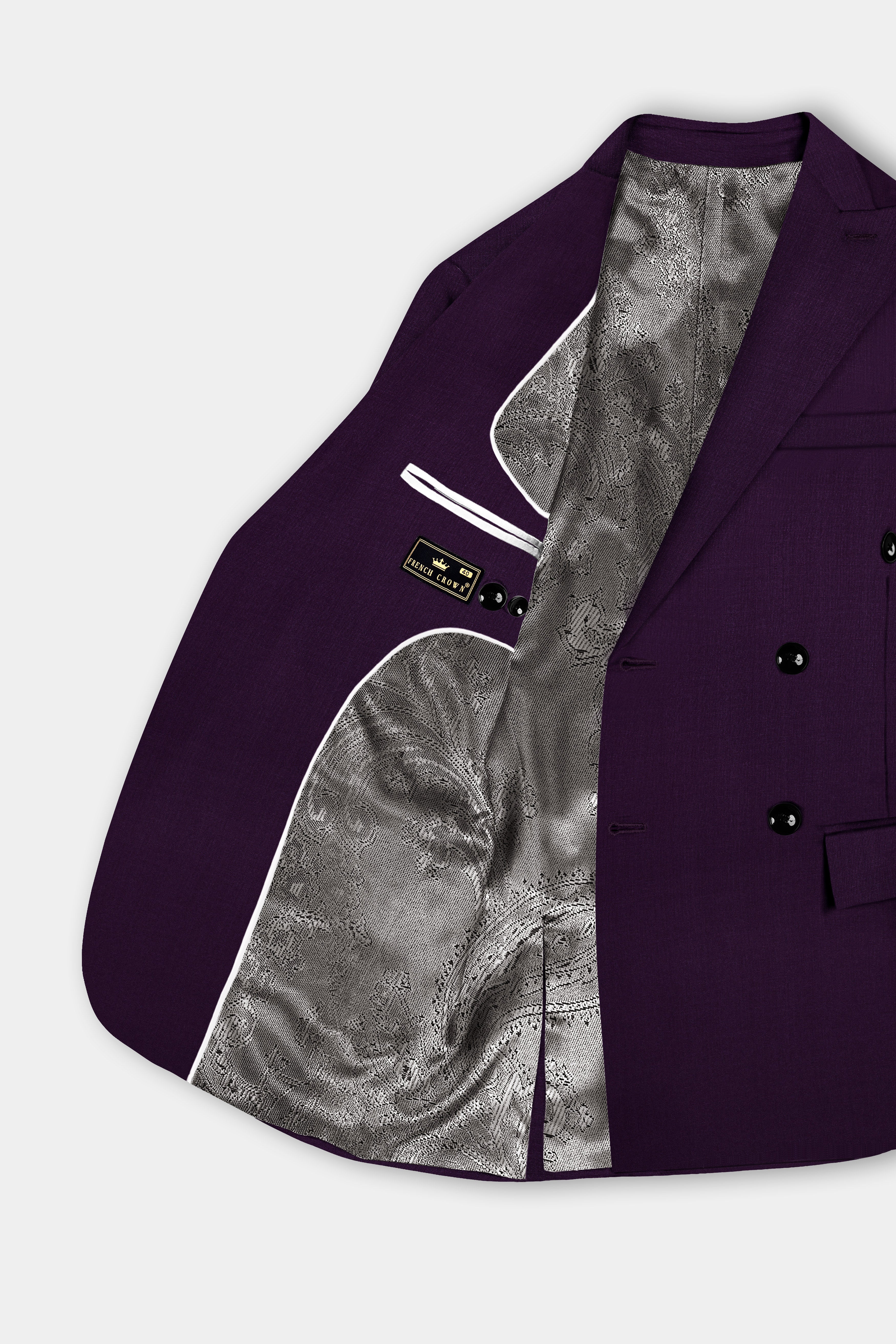 Regal Plum-Eggplant Purple Solid Wool Rich Double Breasted Stretchable traveler Blazer