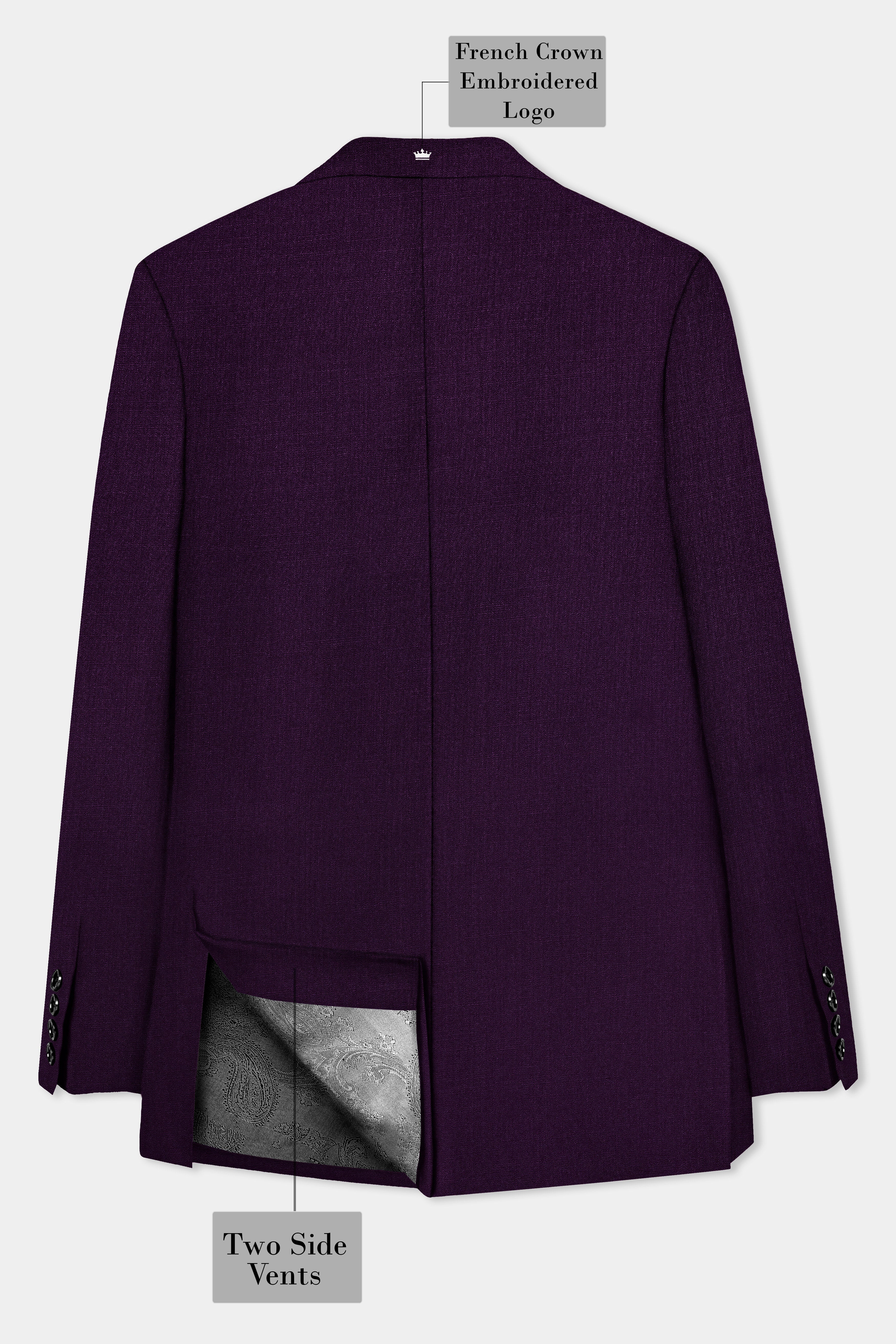 Regal Plum-Eggplant Purple Solid Wool Rich Double Breasted Stretchable traveler Blazer