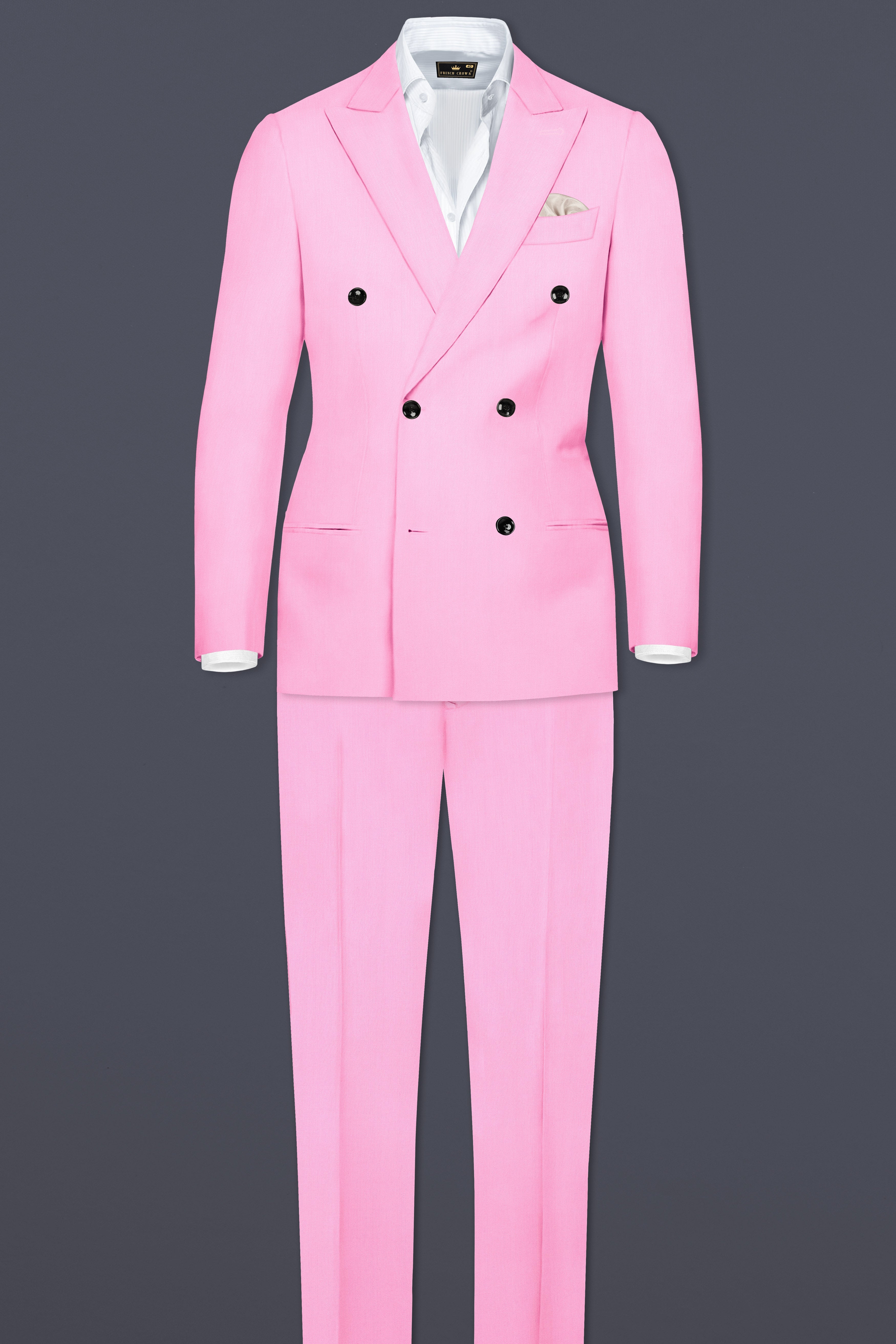 Rosé Reverie-Pestel Pink Solid Wool Rich Double Breasted Stretchable traveler Blazer