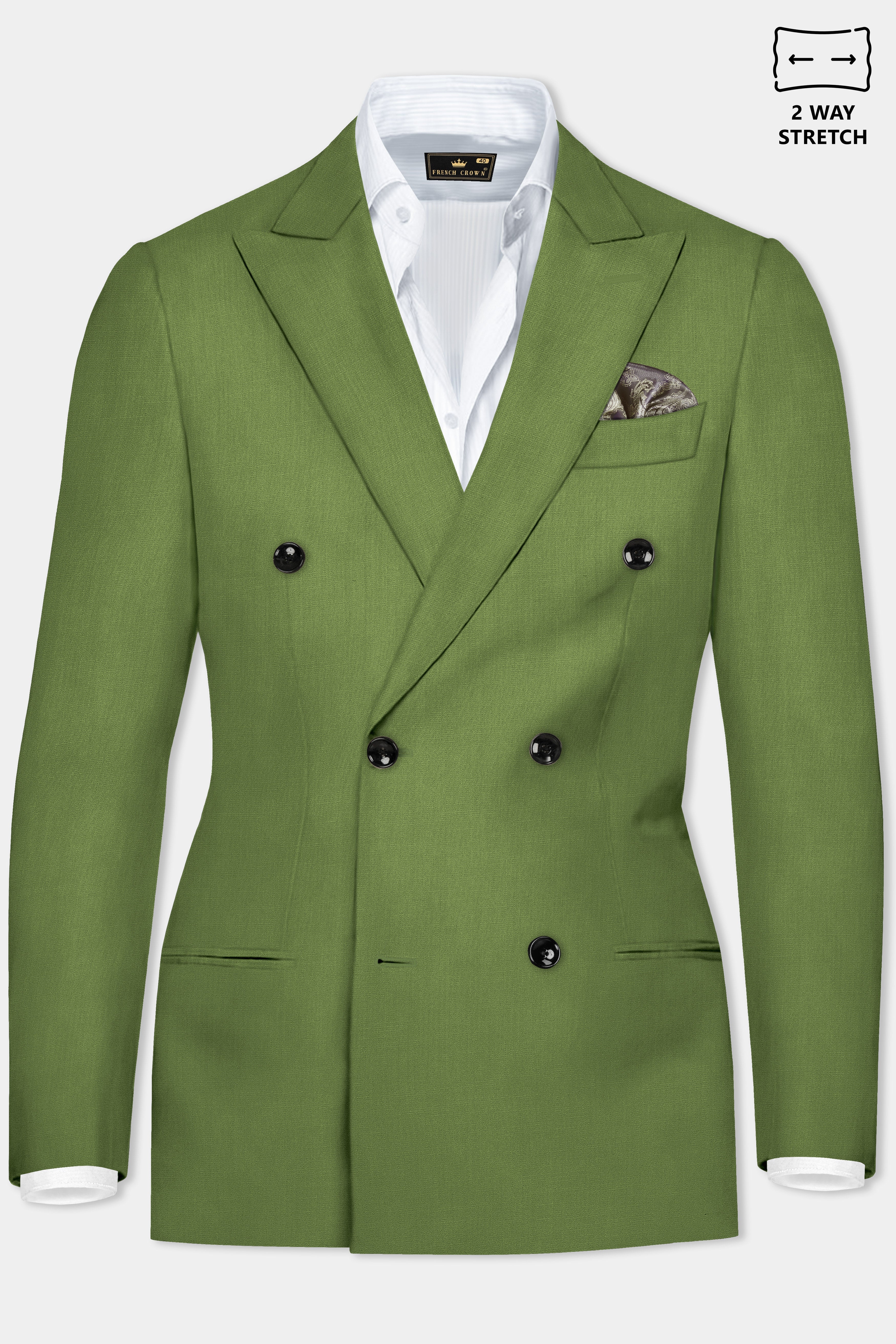 Sage Regal-Dingley Green Solid Wool Rich Double Breasted Stretchable traveler Blazer