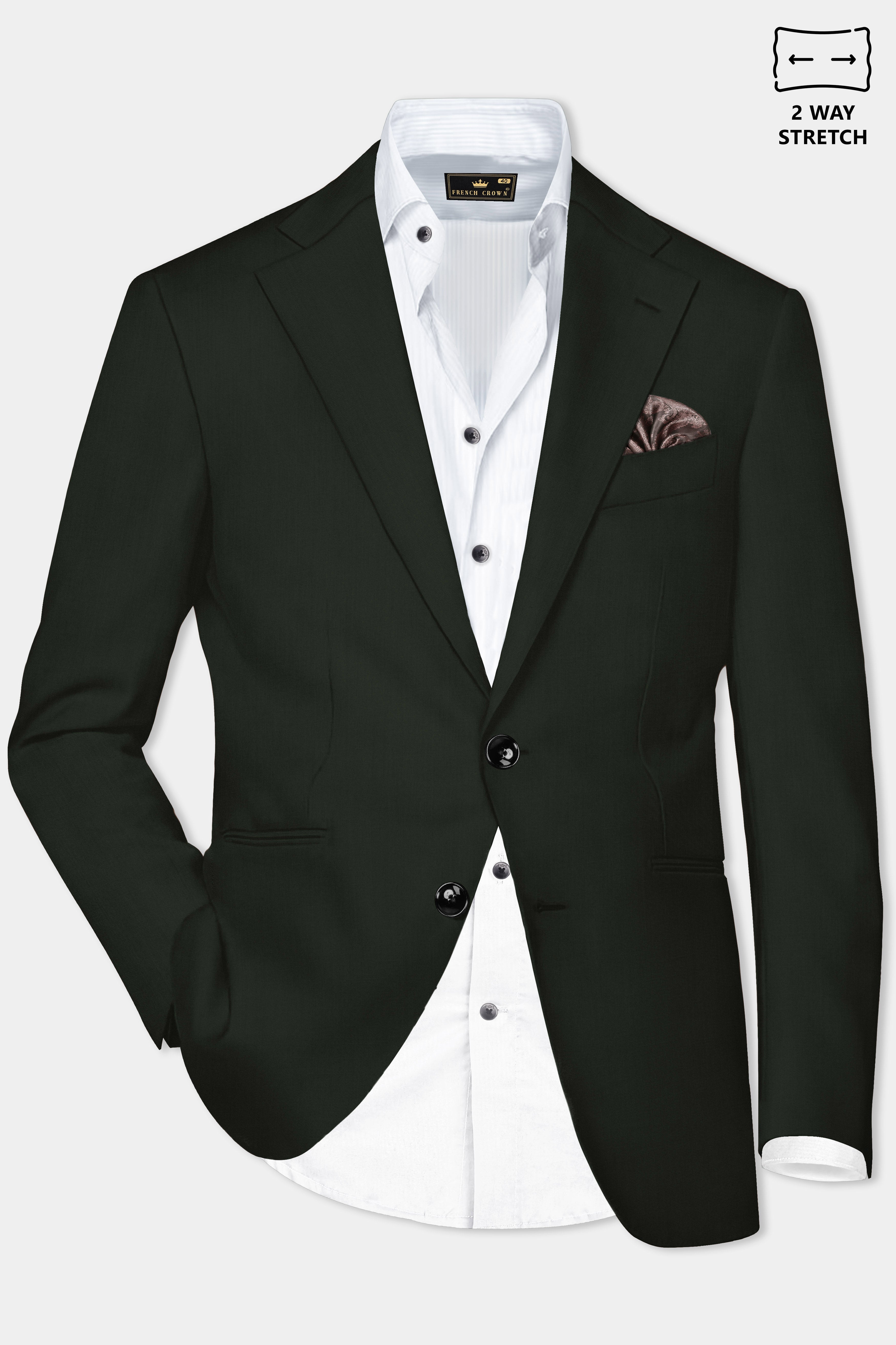 Verdant Majesty-Juniper Green Solid Wool Rich Single Breasted Stretchable traveler Blazer