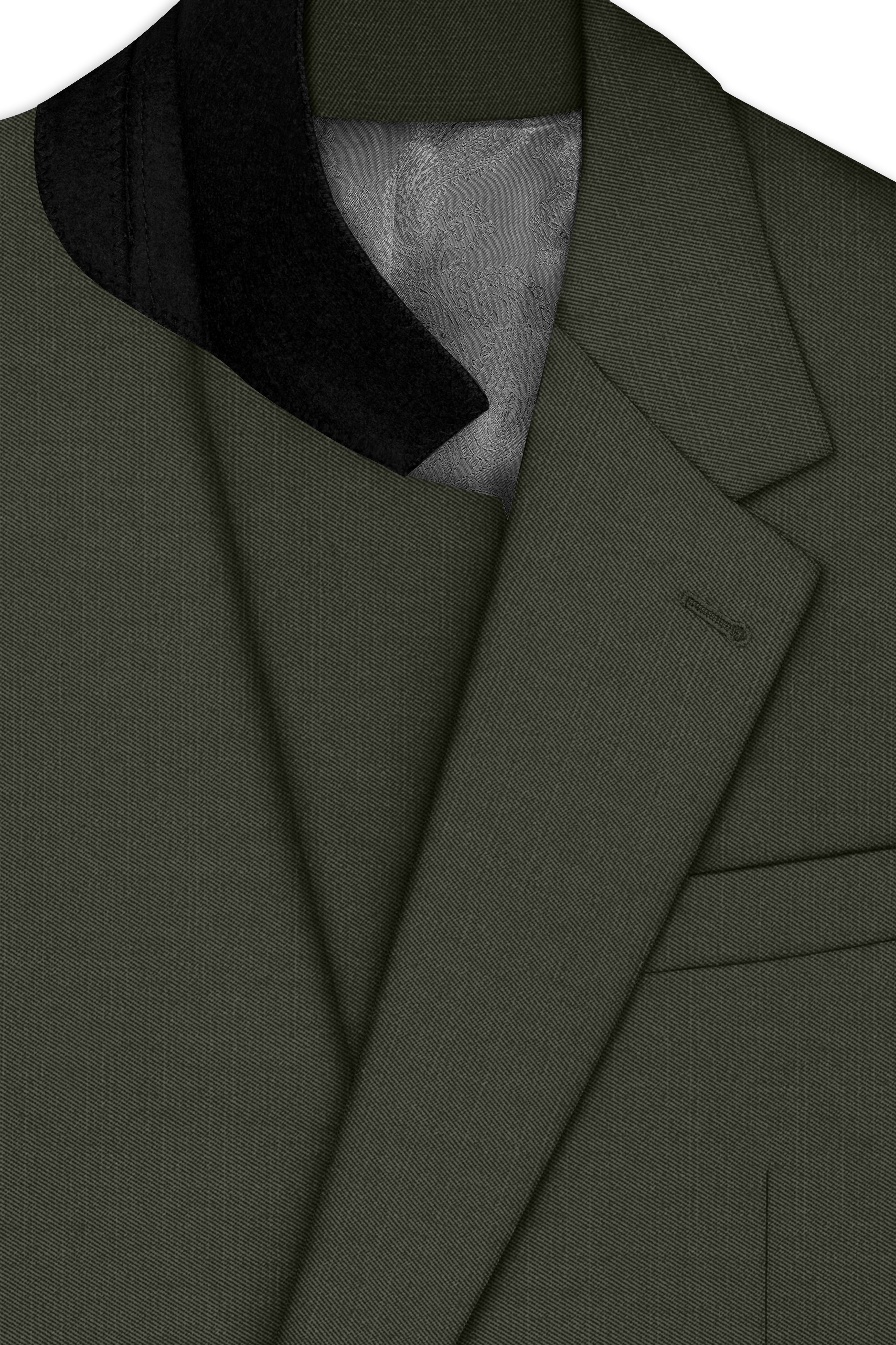 Verdant Majesty-Juniper Green Solid Wool Rich Single Breasted Slight Stretch Blazer