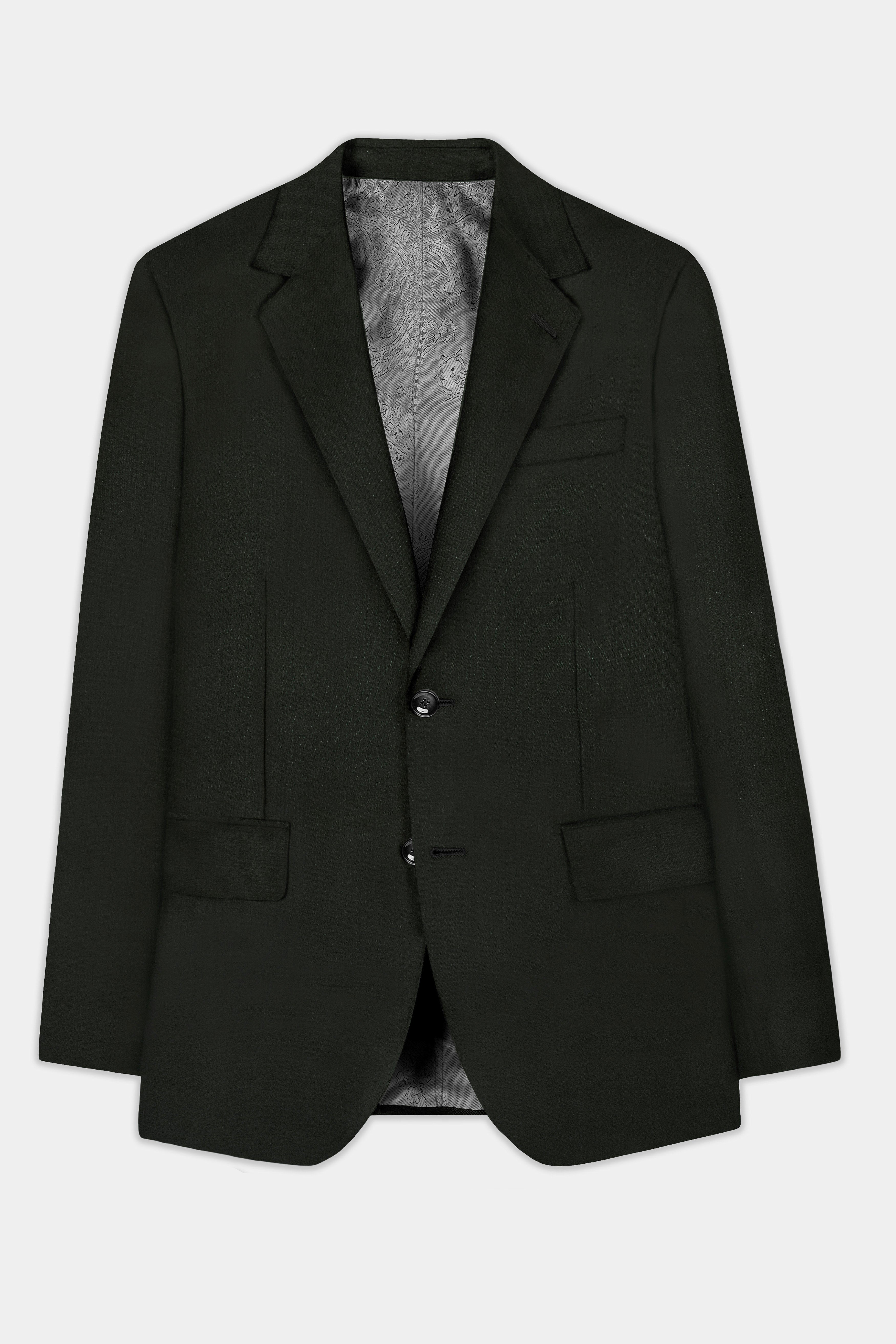 Verdant Majesty-Juniper Green Solid Wool Rich Single Breasted Stretchable traveler Blazer