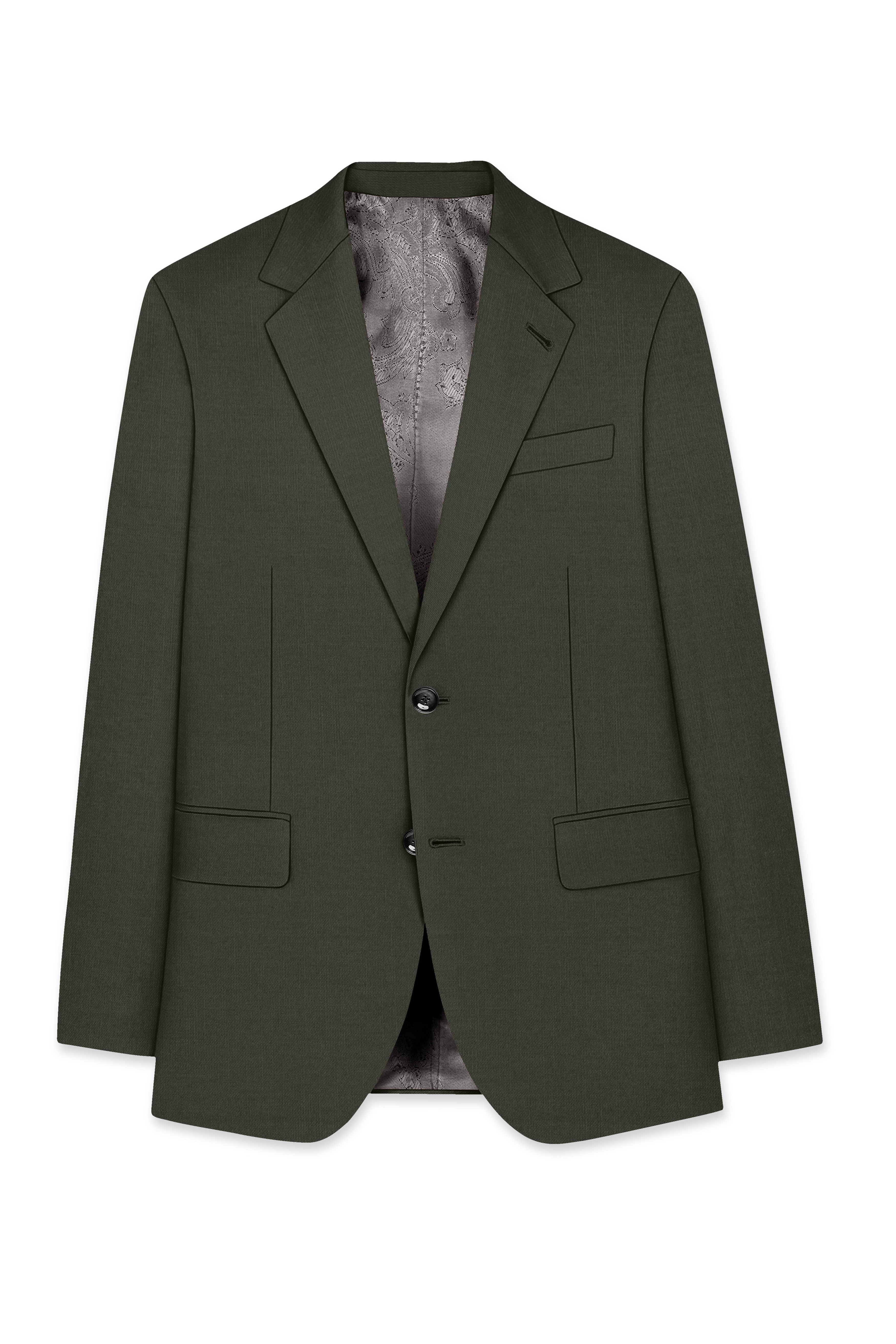 Verdant Majesty-Juniper Green Solid Wool Rich Single Breasted Slight Stretch Blazer