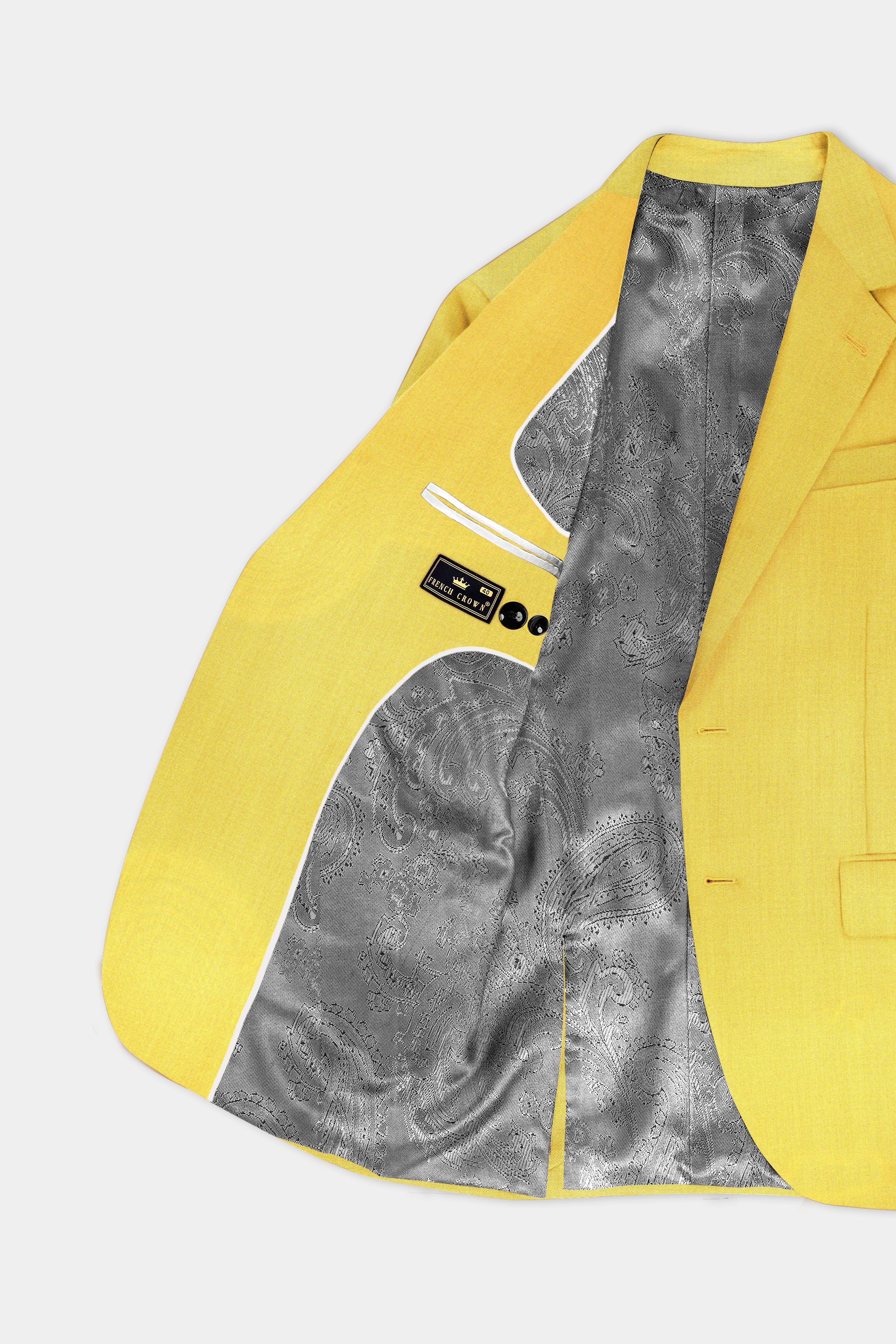 Saffron Elegance-Lemon Yellow Solid Wool Rich Single Breasted Slight Stretch Blazer