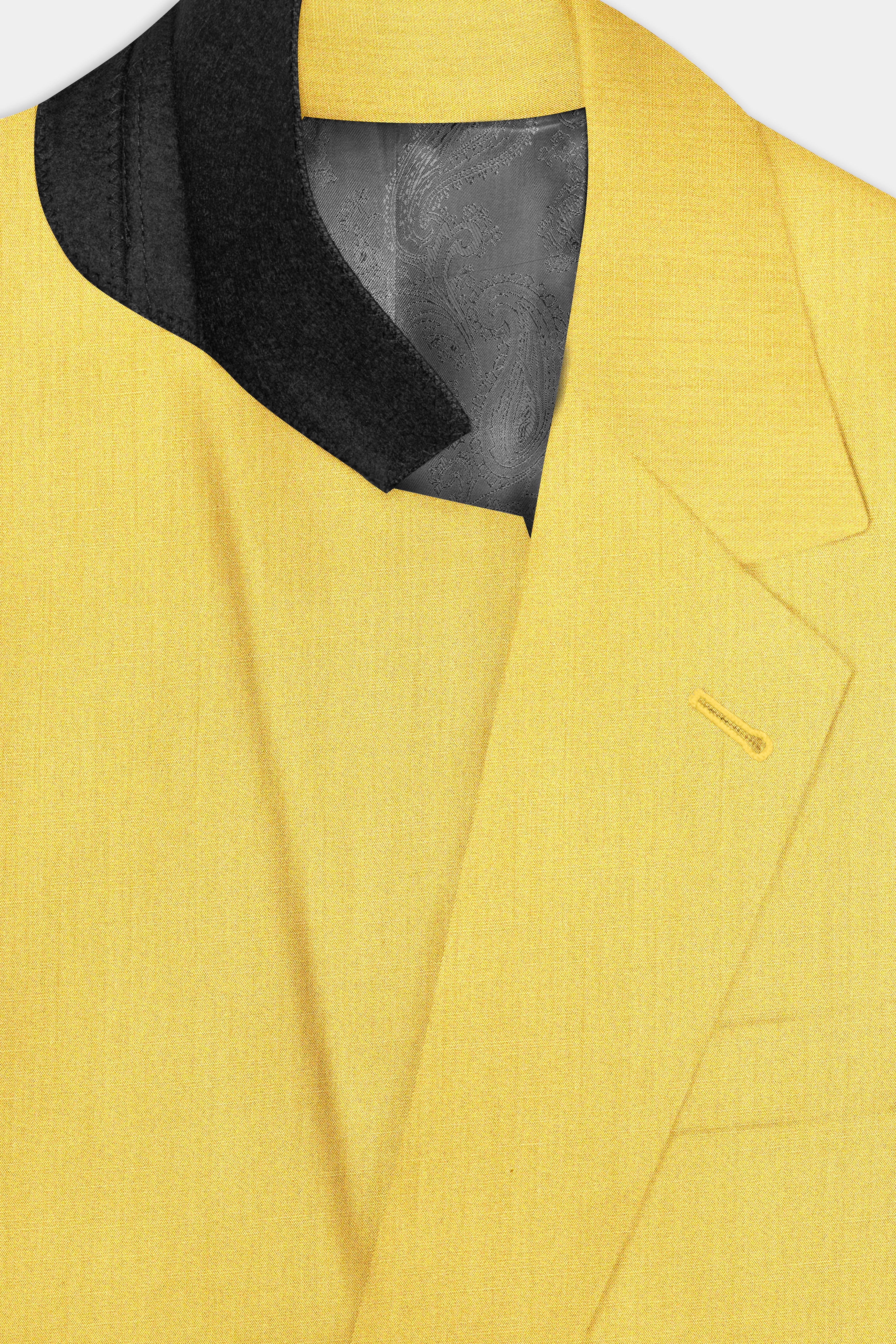 Saffron Elegance-Lemon Yellow Solid Wool Rich Single Breasted Slight Stretch Blazer