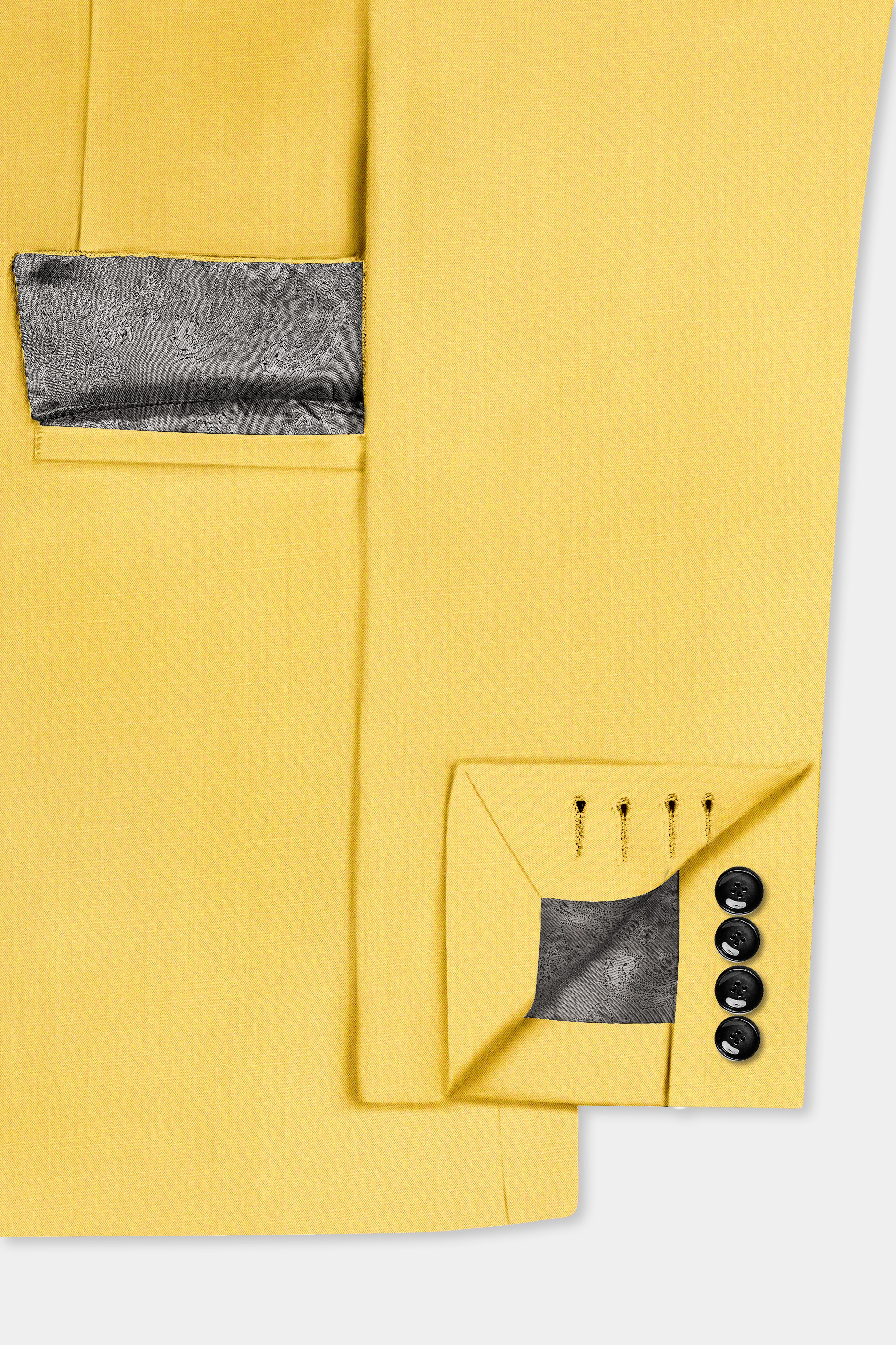 Saffron Elegance-Lemon Yellow Solid Wool Rich Single Breasted Slight Stretch Blazer