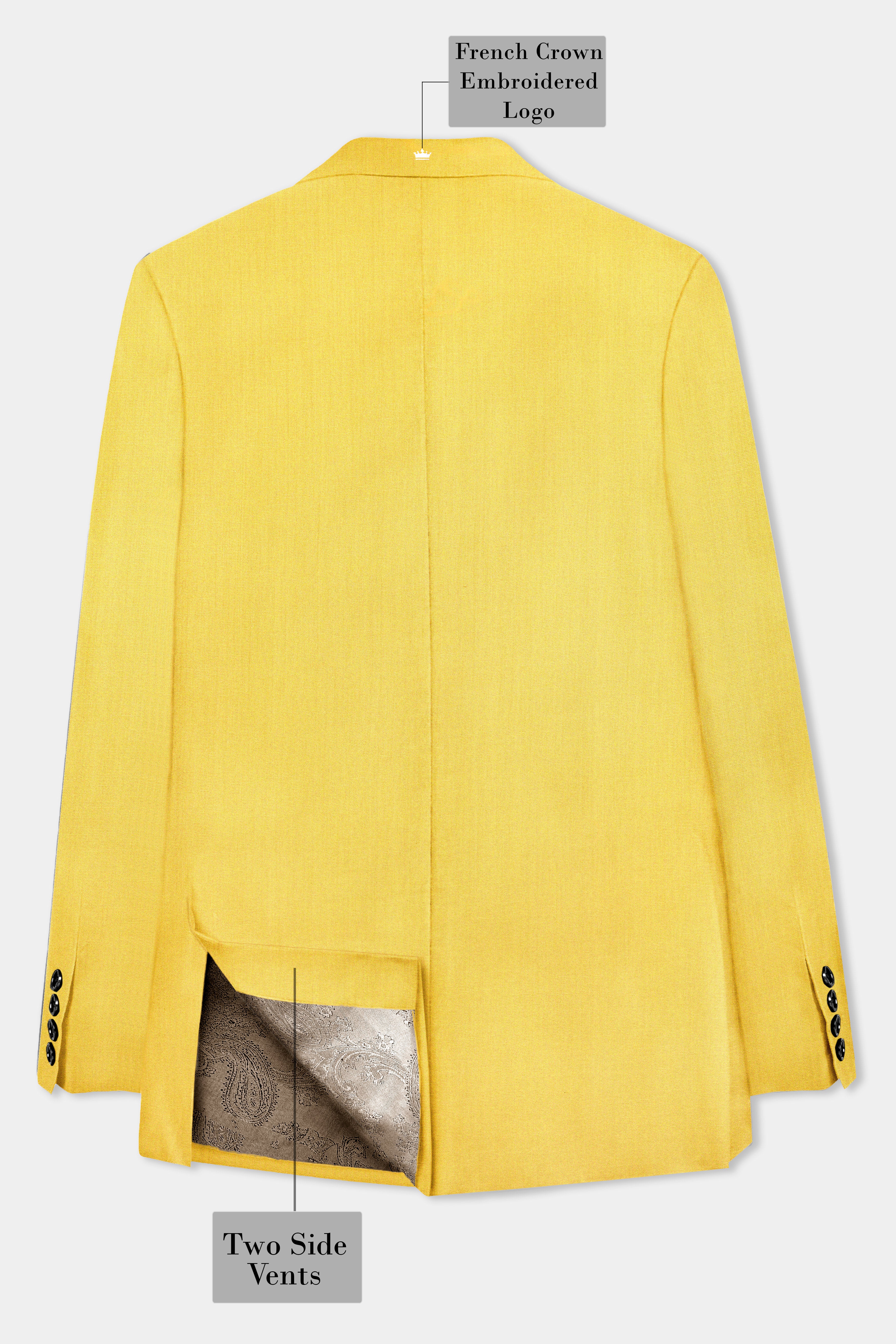 Saffron Elegance-Lemon Yellow Solid Wool Rich Single Breasted Slight Stretch Blazer