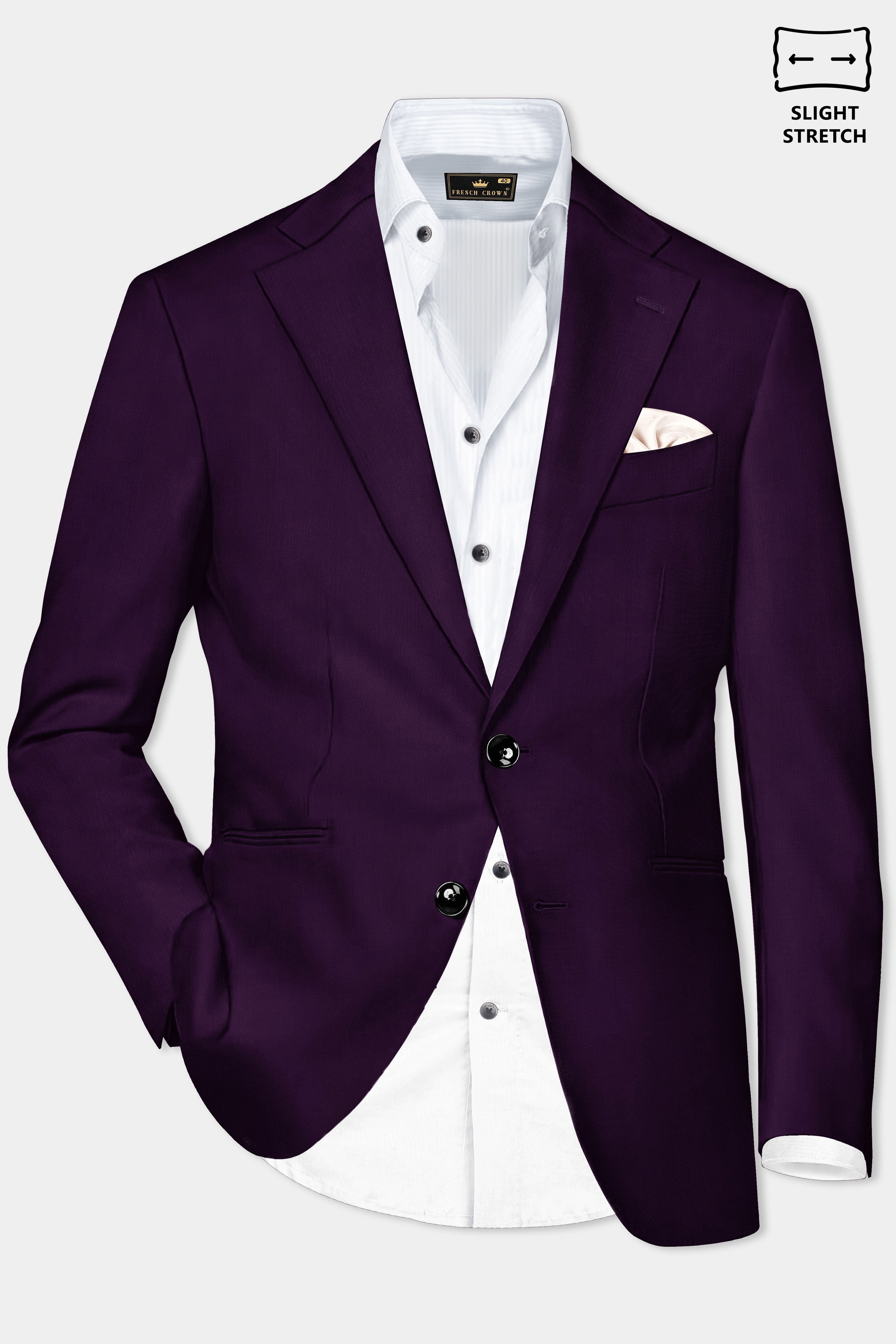 Regal Plum-Eggplant Purple Solid Wool Rich Single Breasted Slight Stretch Blazer