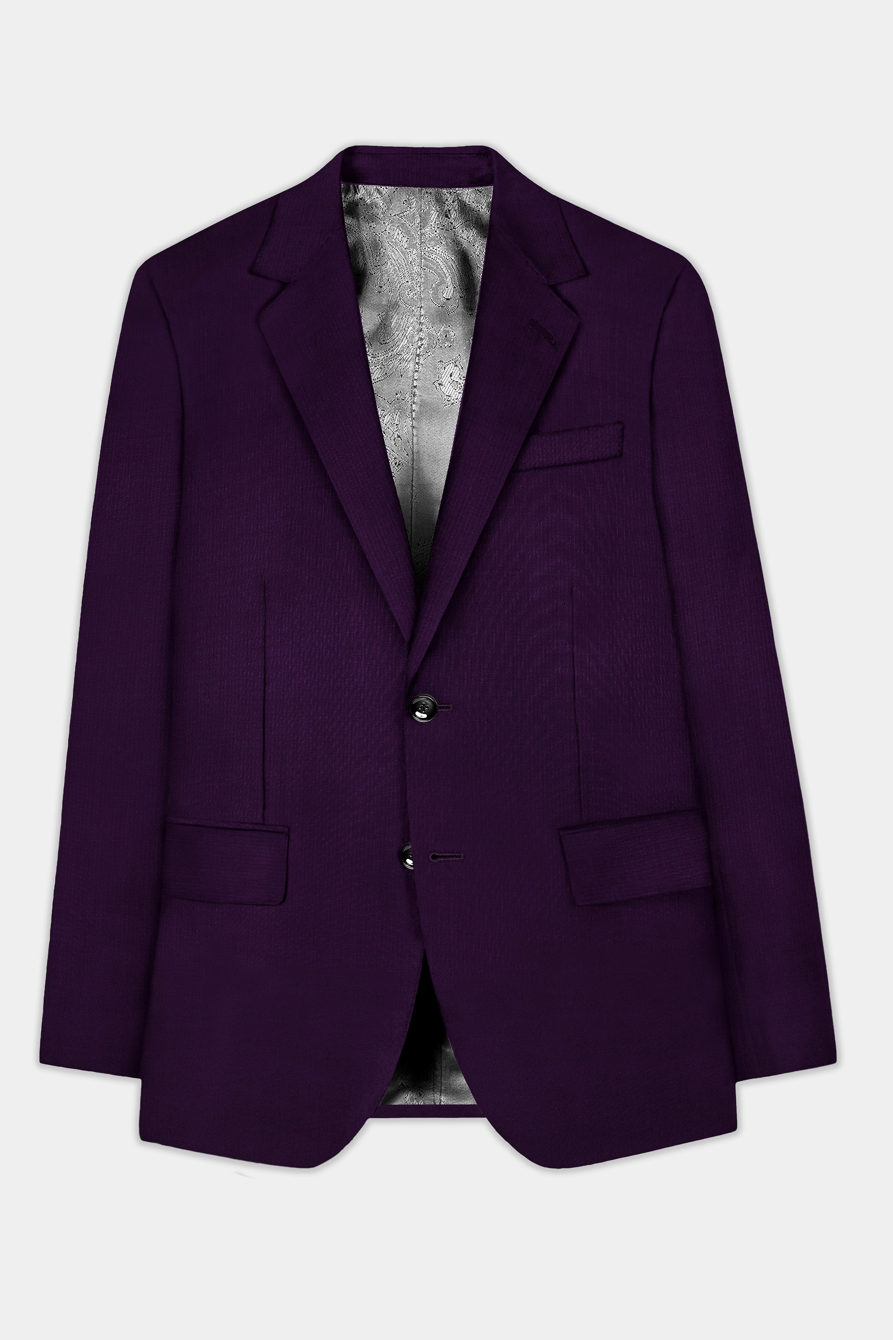 Regal Plum-Eggplant Purple Solid Wool Rich Single Breasted Slight Stretch Blazer