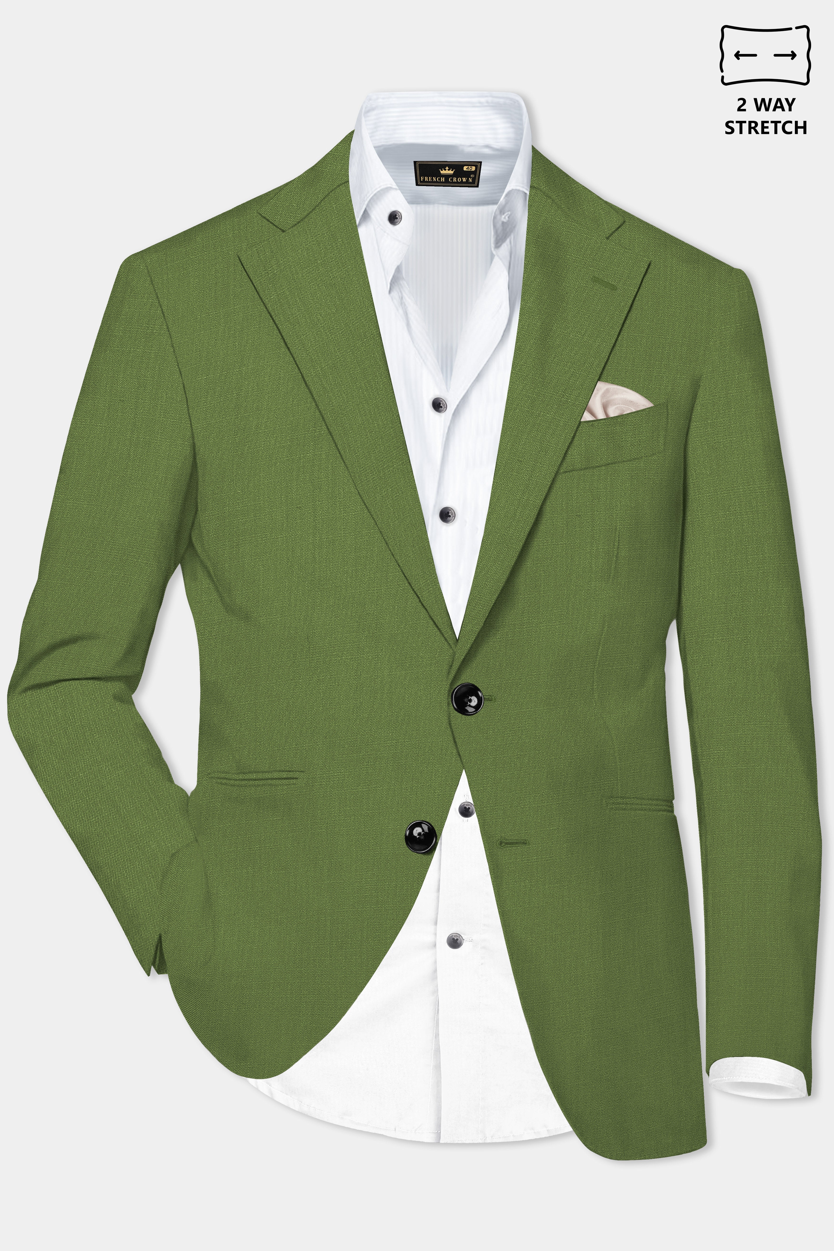 Sage Regal-Dingley Green Solid Wool Rich Single Breasted Stretchable traveler Blazer