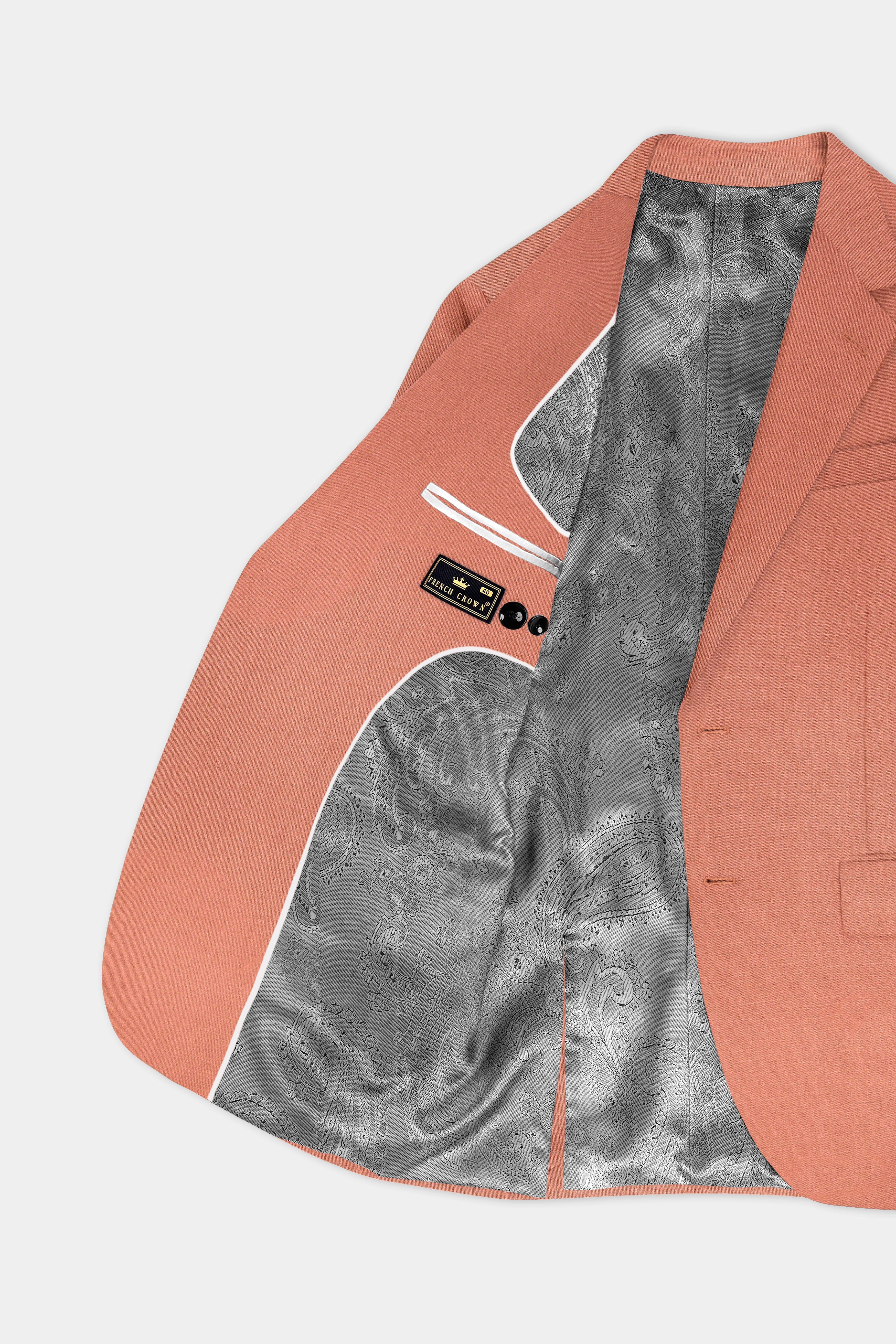 Spiced Sunset-Salmon Orange Solid Wool Rich Single Breasted Stretchable traveler Blazer