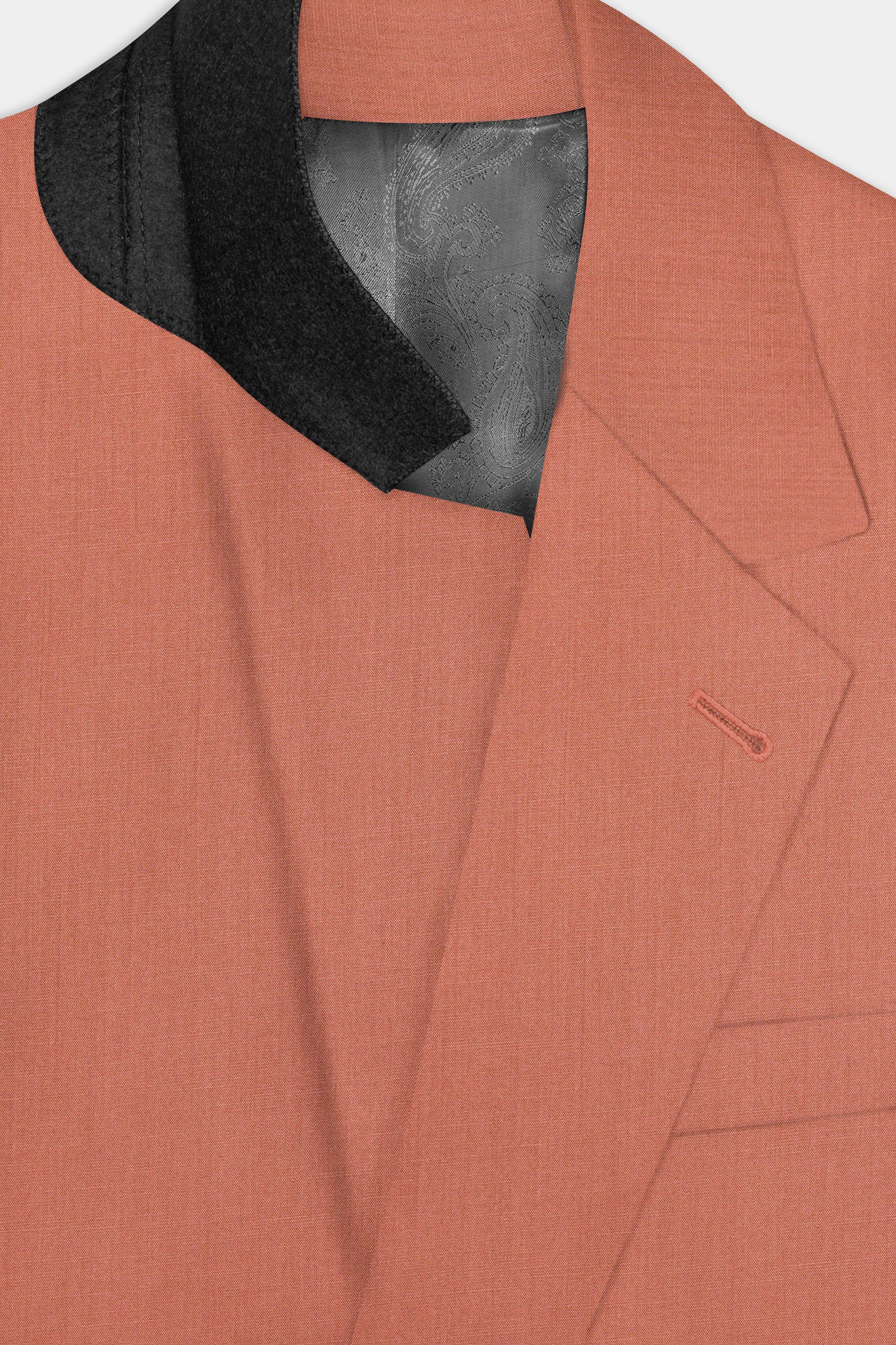 Spiced Sunset-Salmon Orange Solid Wool Rich Single Breasted Stretchable traveler Blazer