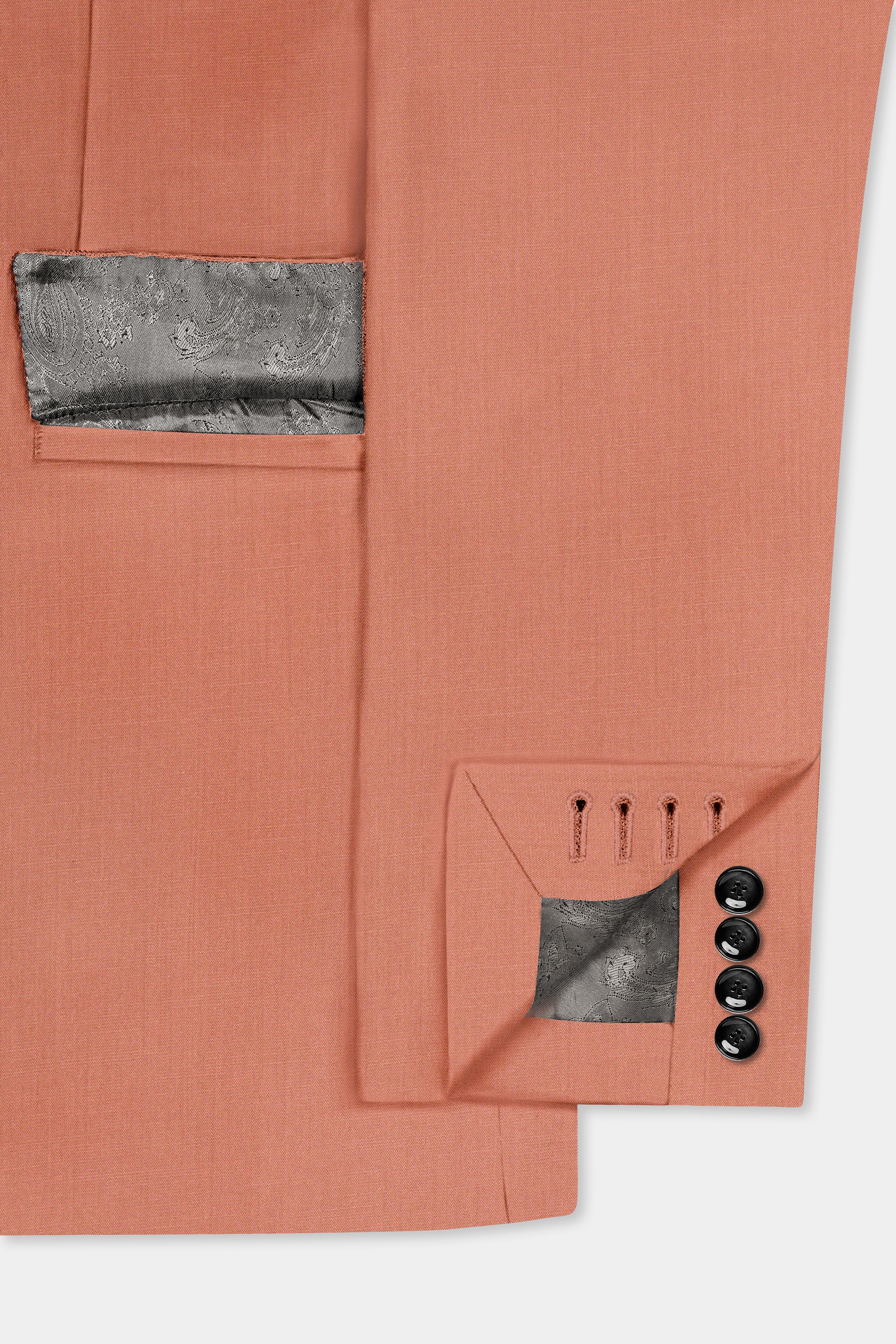 Spiced Sunset-Salmon Orange Solid Wool Rich Single Breasted Stretchable traveler Blazer