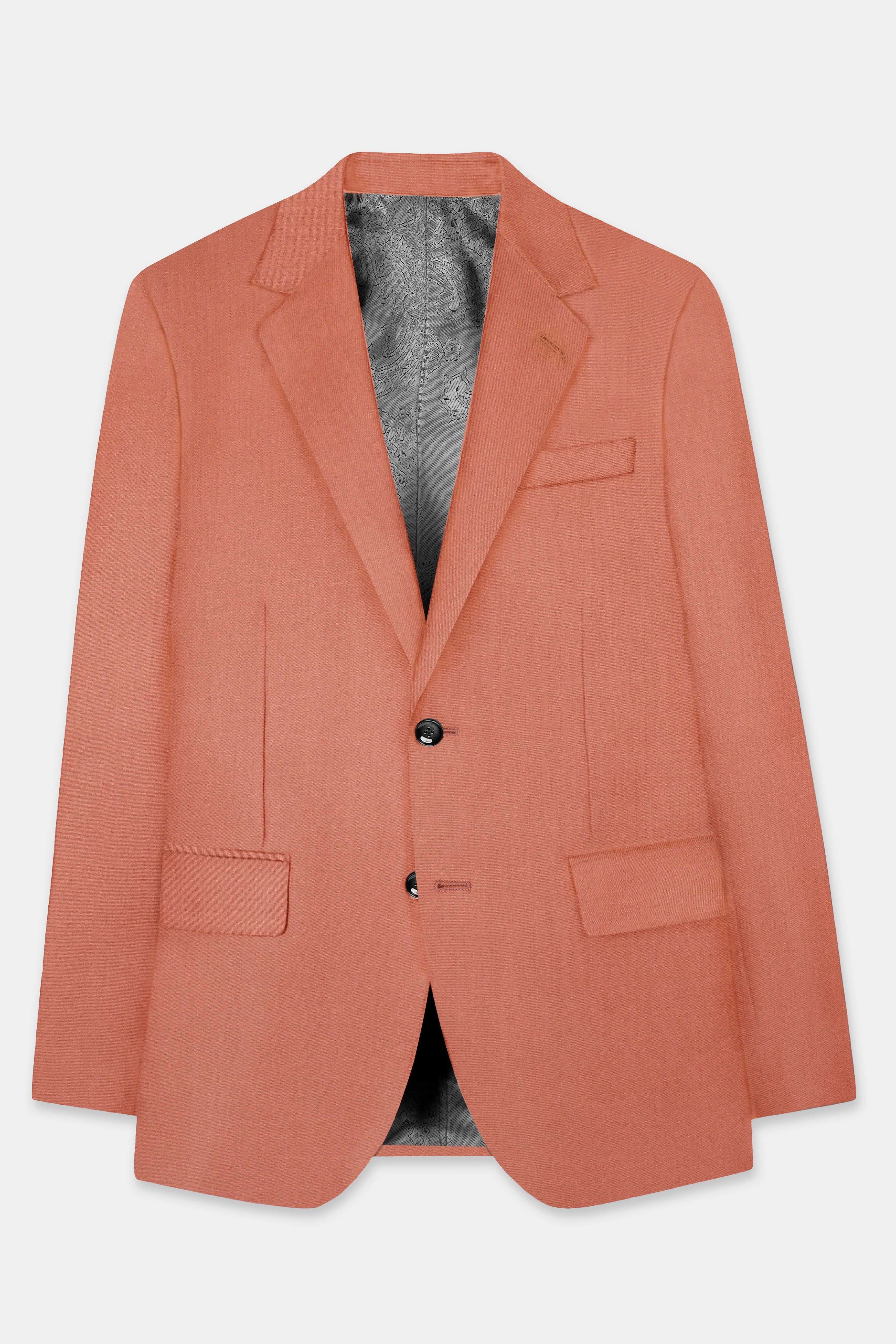 Spiced Sunset-Salmon Orange Solid Wool Rich Single Breasted Stretchable traveler Blazer
