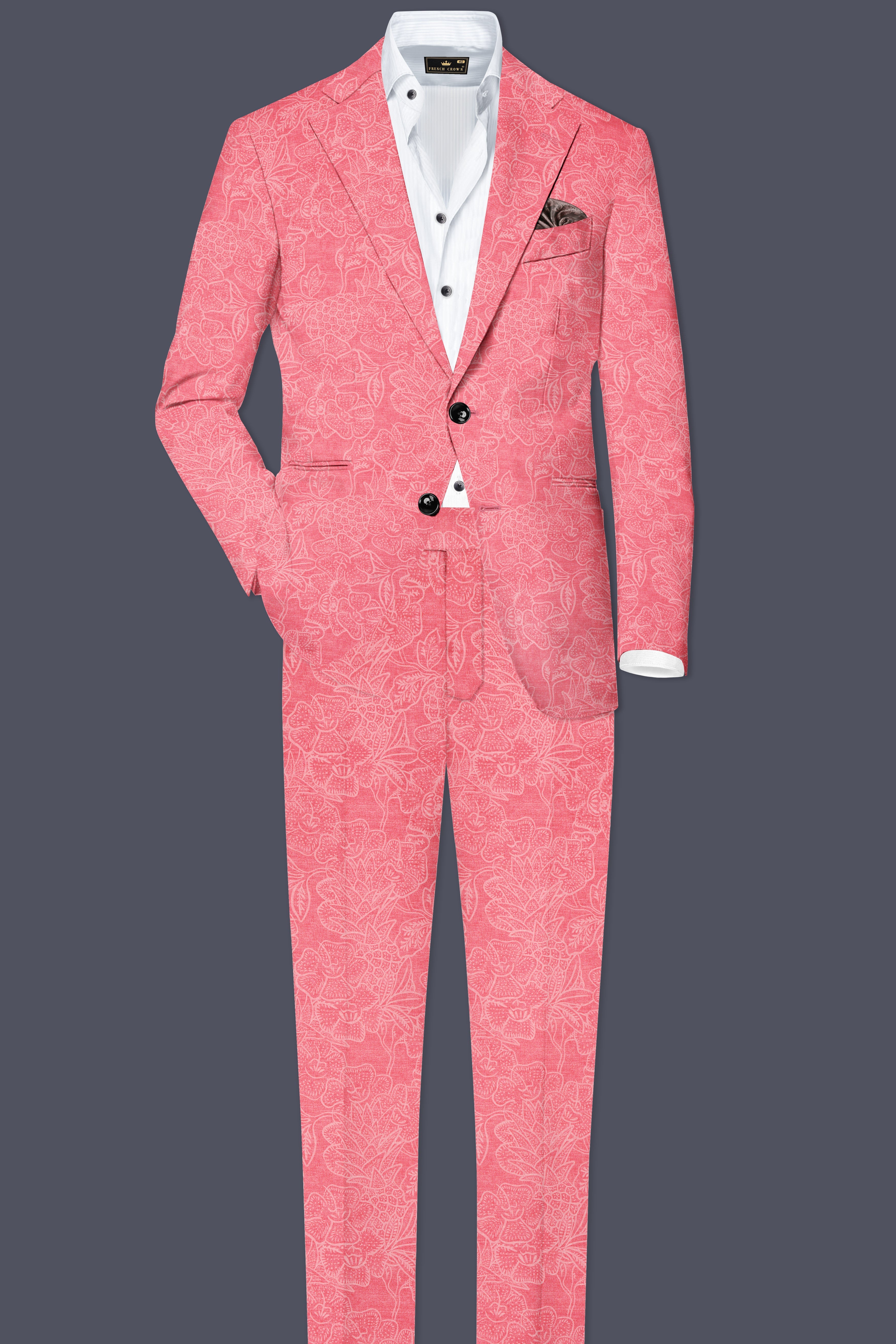 Springtide-Geraldine Pink Floral Printed Cotton Single Breasted Blazer