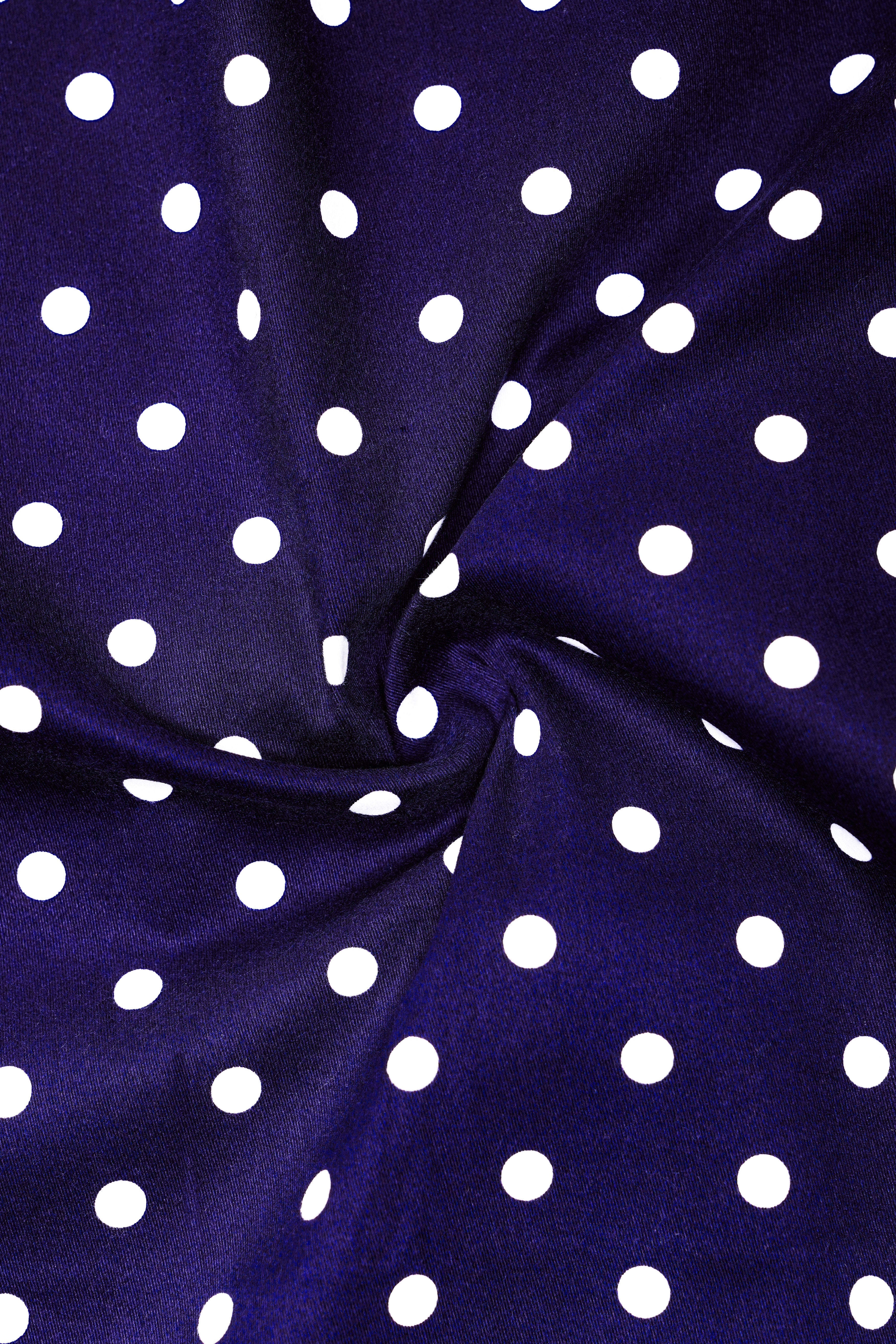 Azure Noir-Ultramarine Blue Polka Dotted Printed Single Breasted Blazer