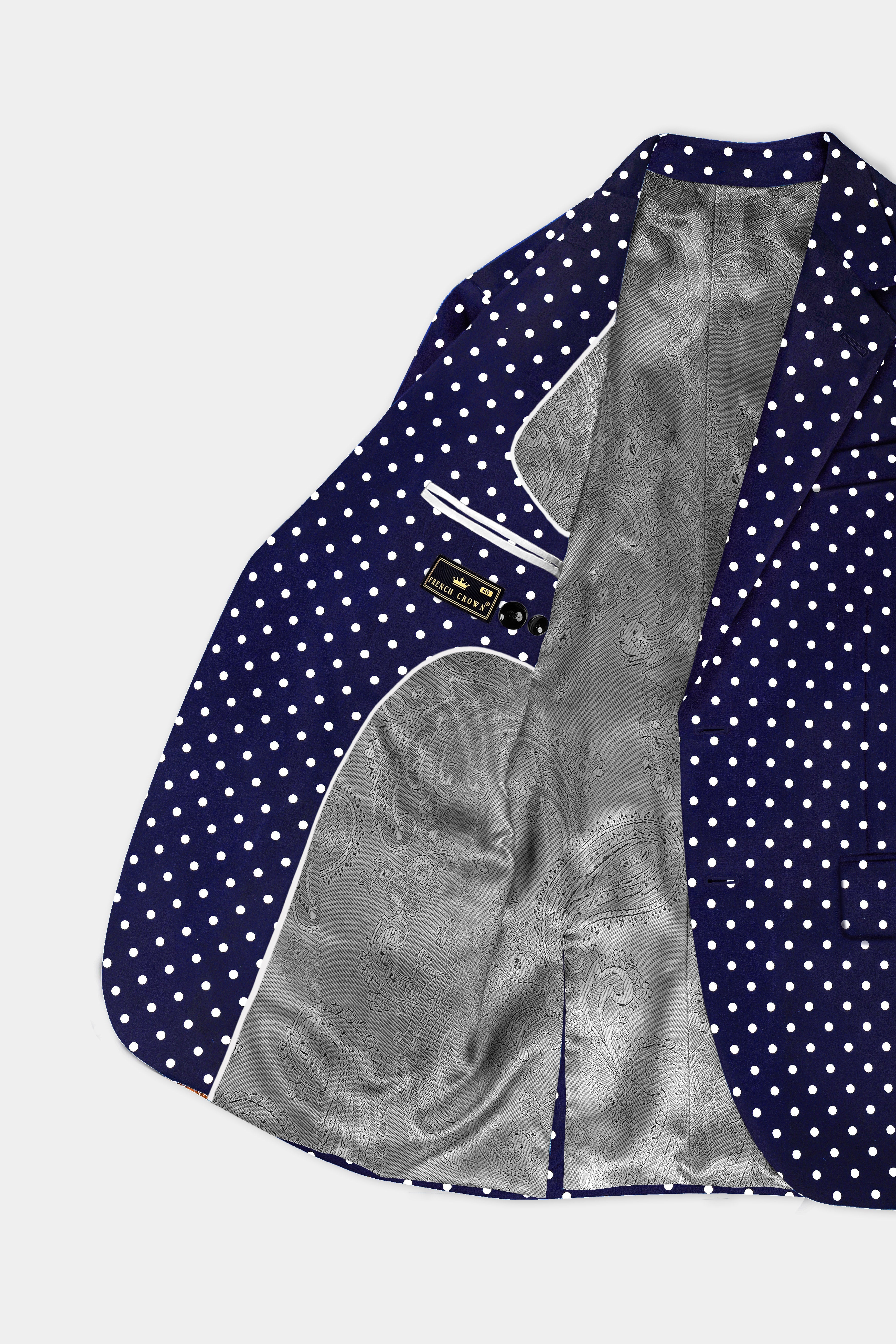 Azure Noir-Ultramarine Blue Polka Dotted Printed Single Breasted Blazer